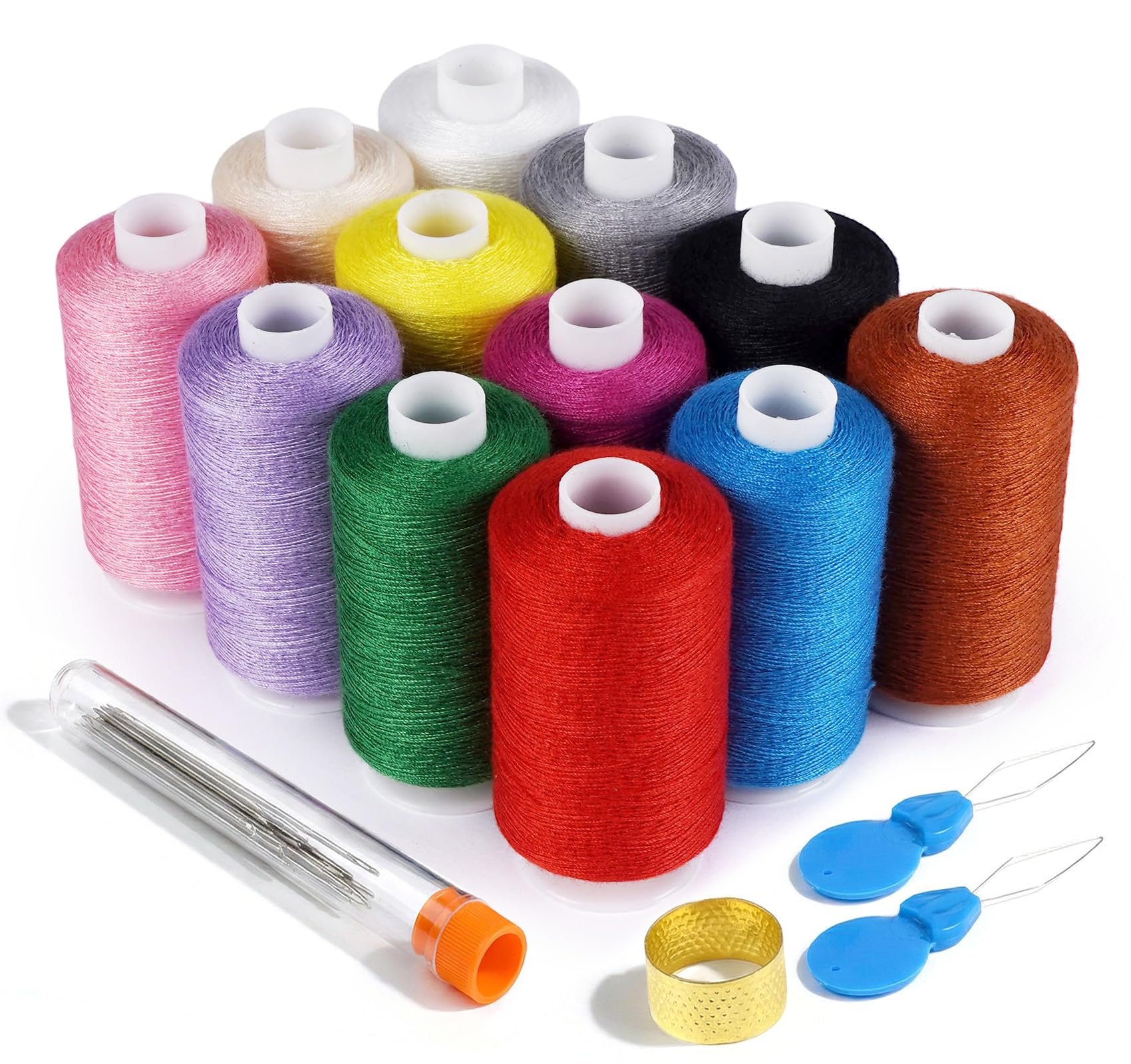 Lot de 12 fils à coudre en polyester colorés pour machine et couture main