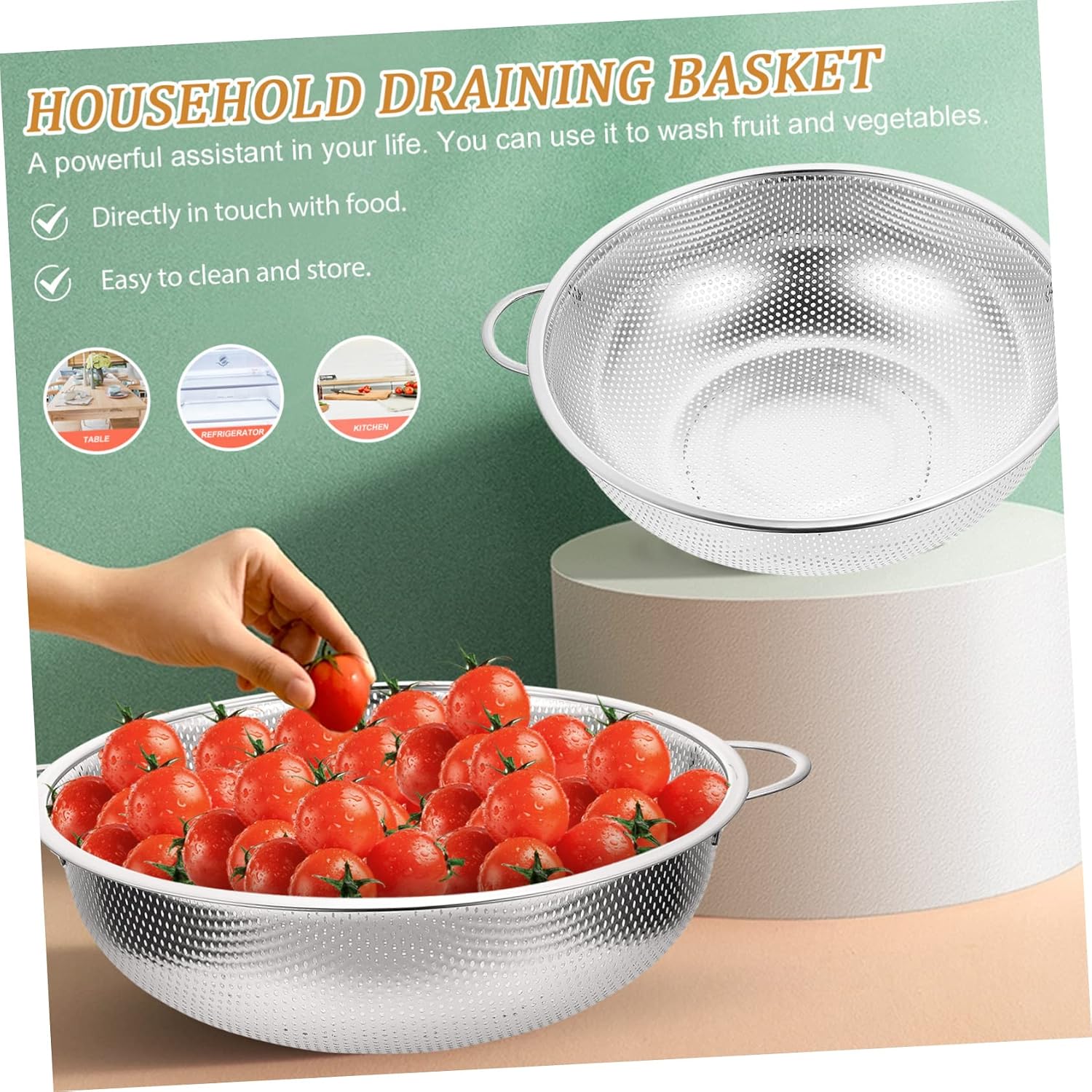Healifty Stainless Steel Food Strainer Basket Handheld Kitchen Colander for Washing Fruits Vegetables Design for Daily Use