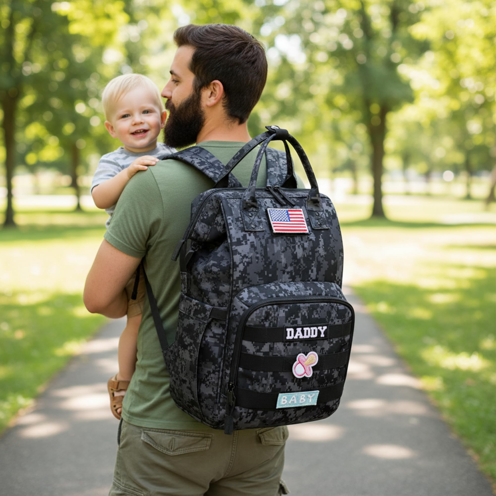 Taktischer Wickelrucksack mit USB-Anschluss (Daddy und Momy)