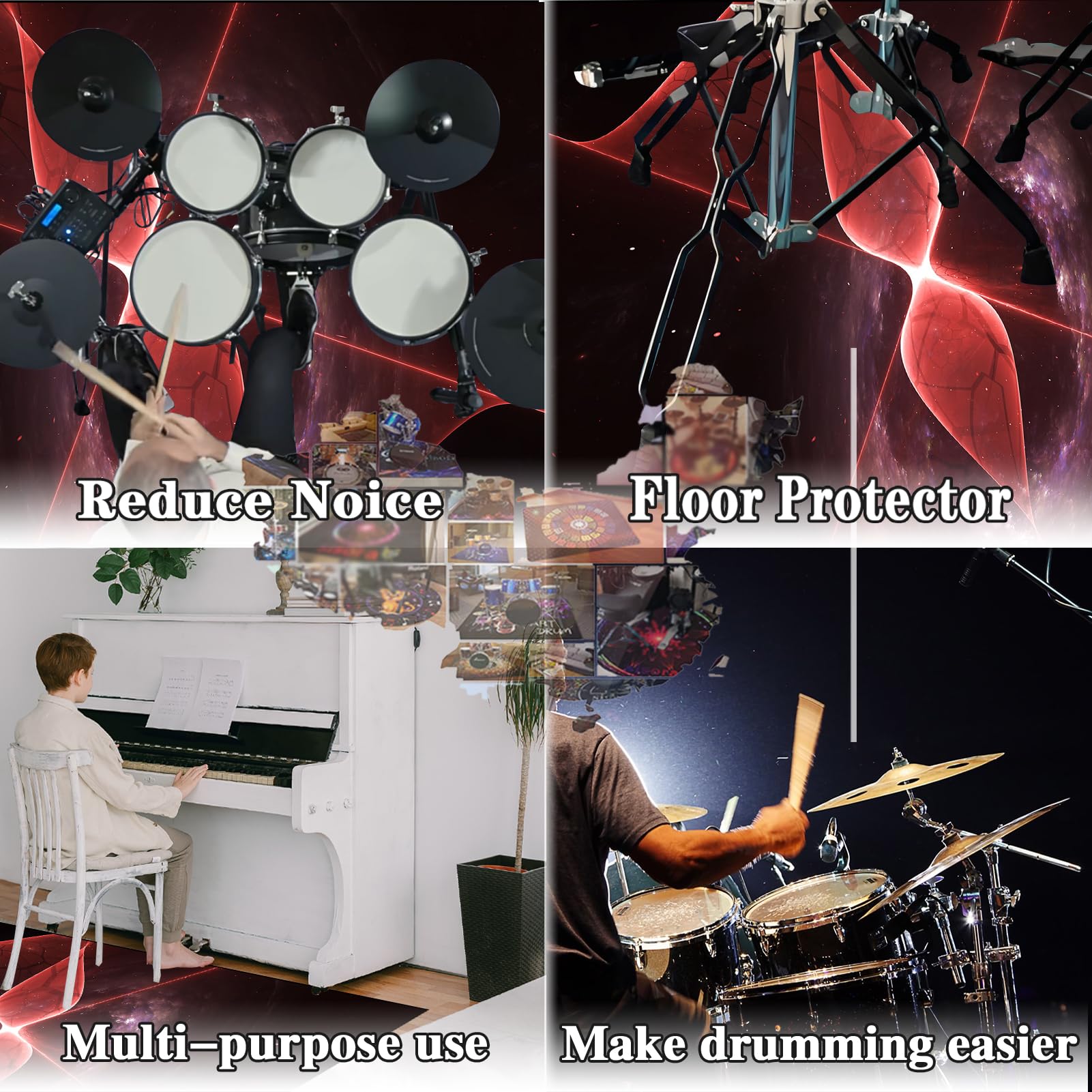 Antypoślizgowa mata perkusyjna, dźwiękoszczelny dywan perkusyjny do elektronicznych / jazzowych zestawów perkusyjnych, pedałów basowych, fortepianu, perkusji wewnętrznej, akcesoria dla perkusistów
