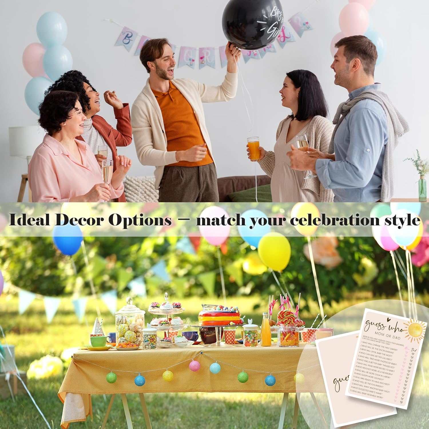 Here Comes The Sun Baby Shower Games-Guess Who Mom or Dad Game Cards, 30 Double-Sided Fill in The Blank Game Cards, Boho Sunshine Party Favor Decorations Supplies-A07