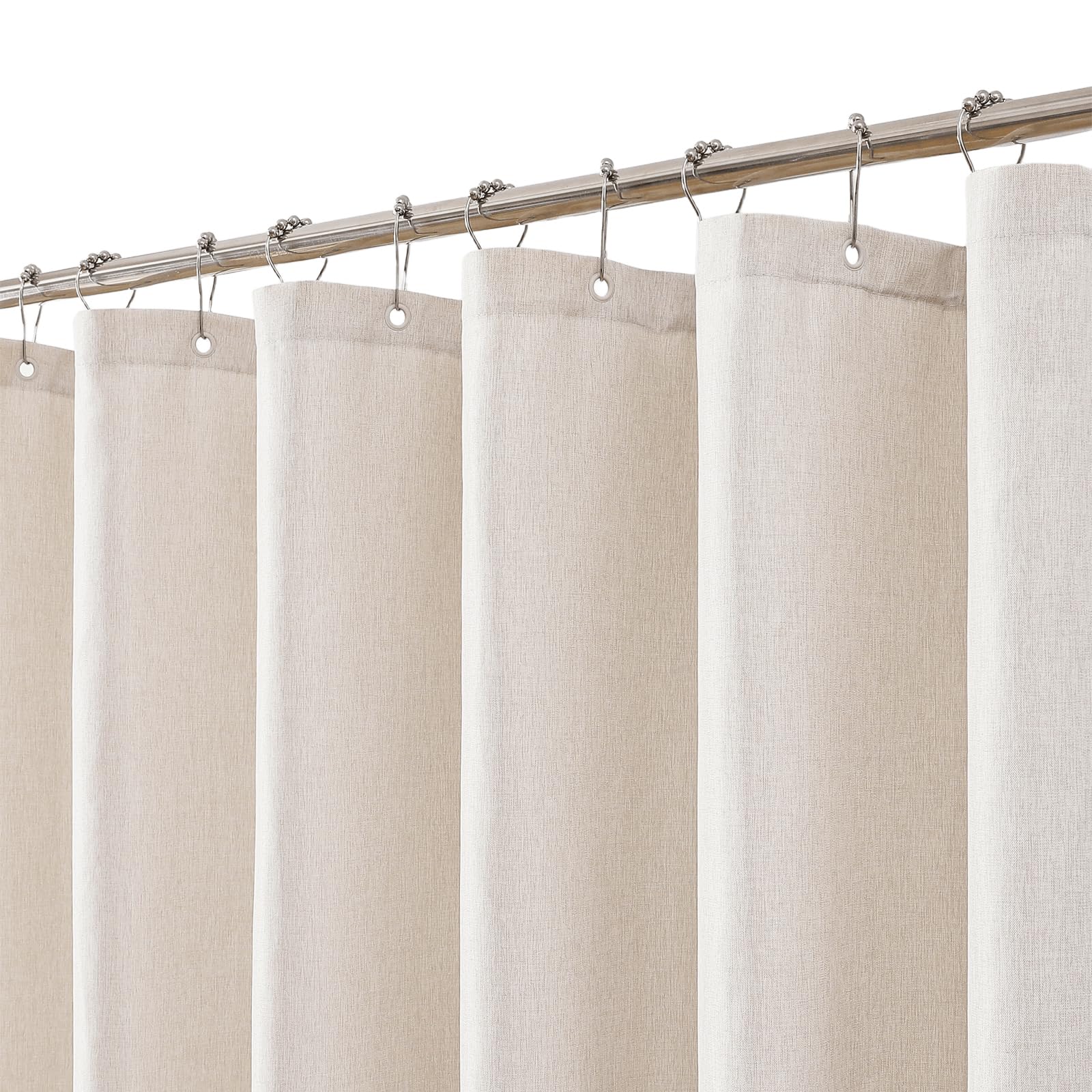 meioro Fabric Shower Curtain, Neutral Linen Textured Shower Curtain Set with 12 Hooks, Boho Farmhouse Bath Decor 230GSM Heavy Duty Polyester Cloth