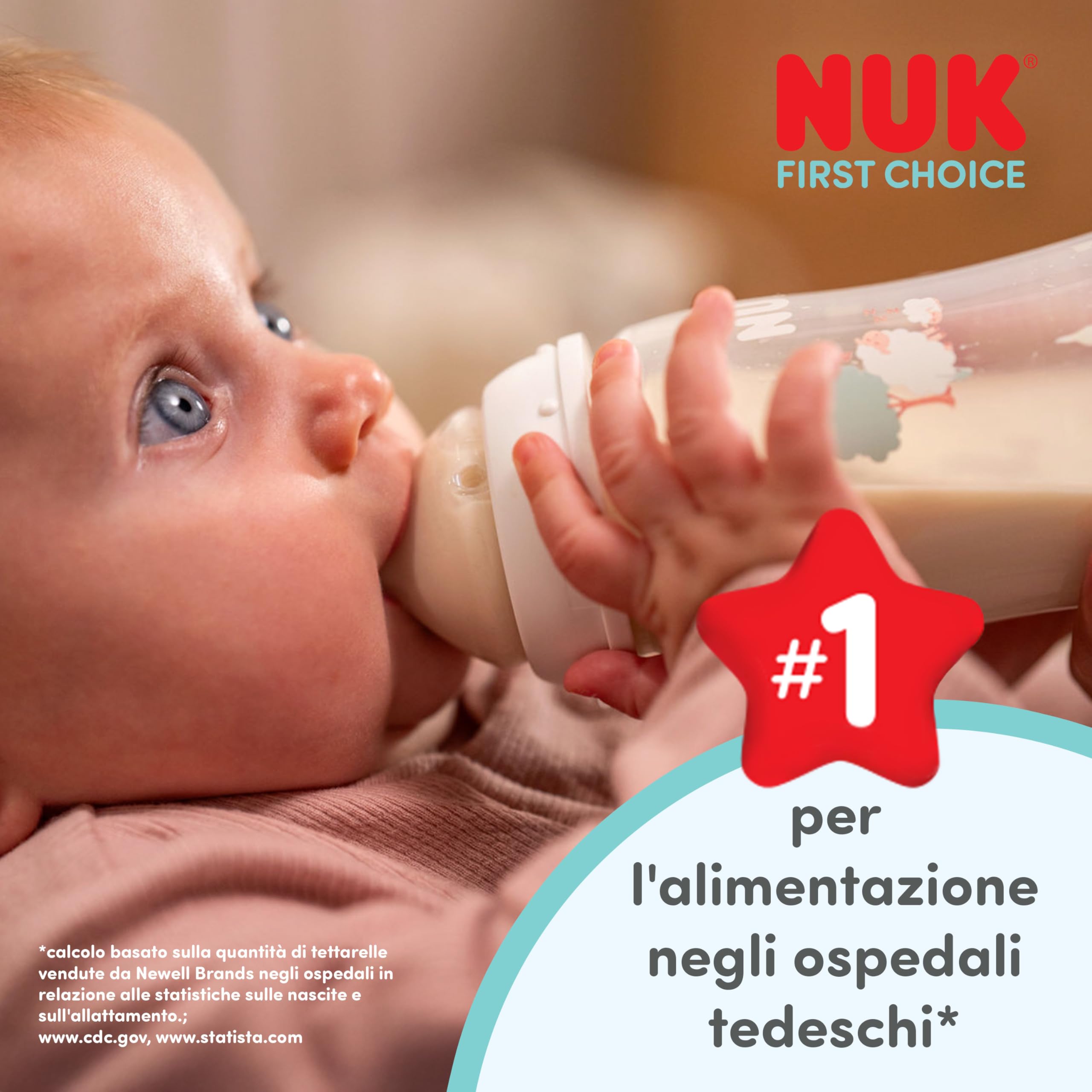 NUK First Choice Biberon | 3+ mesi | 240 ml | Biberon anti-colica | Vetro | Indicatore di controllo della temperatura | Cavalluccio marino | Confezione da 1