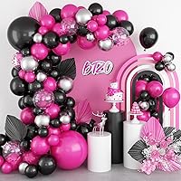 Vista 1 de Guirnalda de globos rosa y negro, kit de arco de globos de BTZO con globo de confeti plateado metálico, globos negros y rosas para cumpleaños