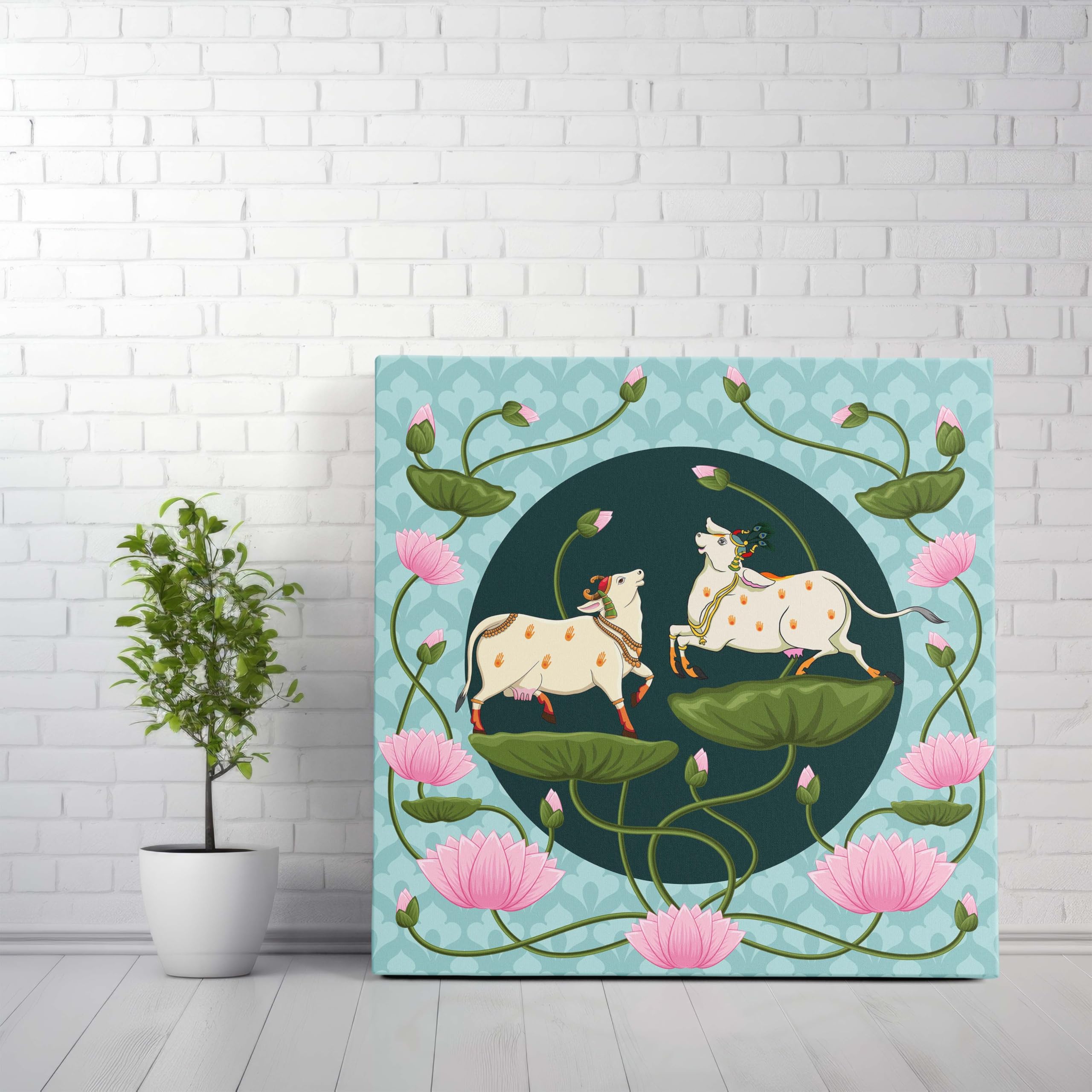 Livin'luxe Wooden Framed Pichwai Cow Art Canvas Wall decor Painting for Home and office || Home décor Painting,Living Room, Bedroom,Office Room Decor - Painting for Wall Decoration CV-38157