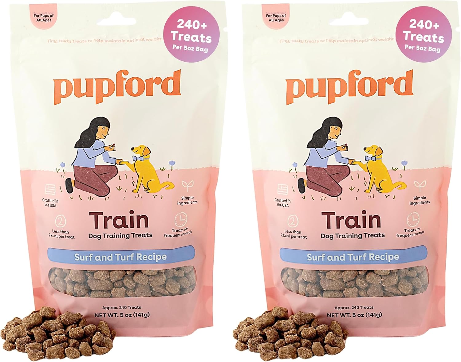 Pupford Freeze Dried Training Treats for Dogs & Puppies, 240+ Six Ingredient Bites (Surf & Turf, 5 oz) (Pack of 2)