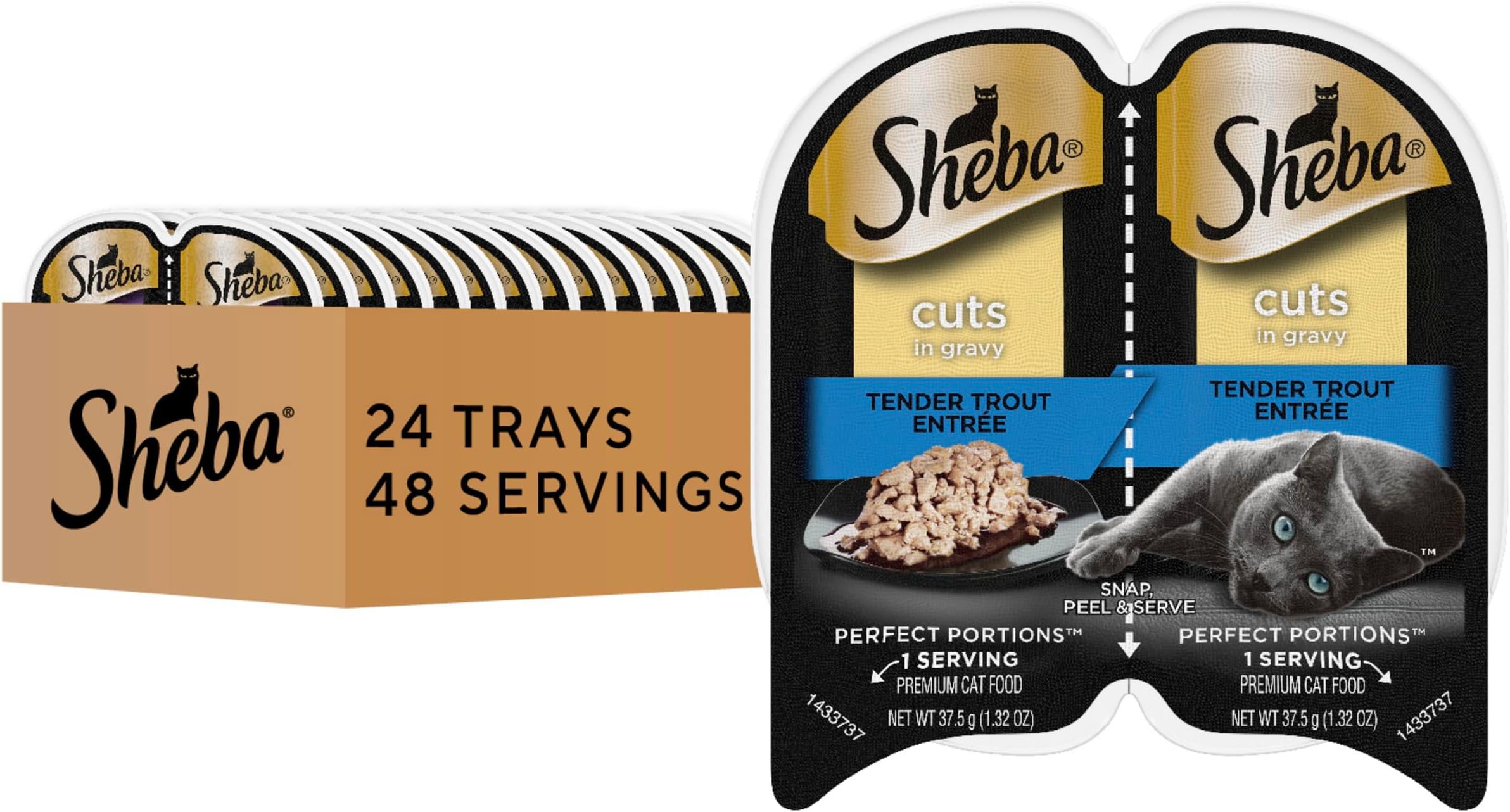 Perfect Portions Wet Cat Food Cuts in Gravy, Cat Food Wet Recipe, Tender Trout Entree, 2.6 oz. Twin-Pack Trays (24 Count, 48 Servings)