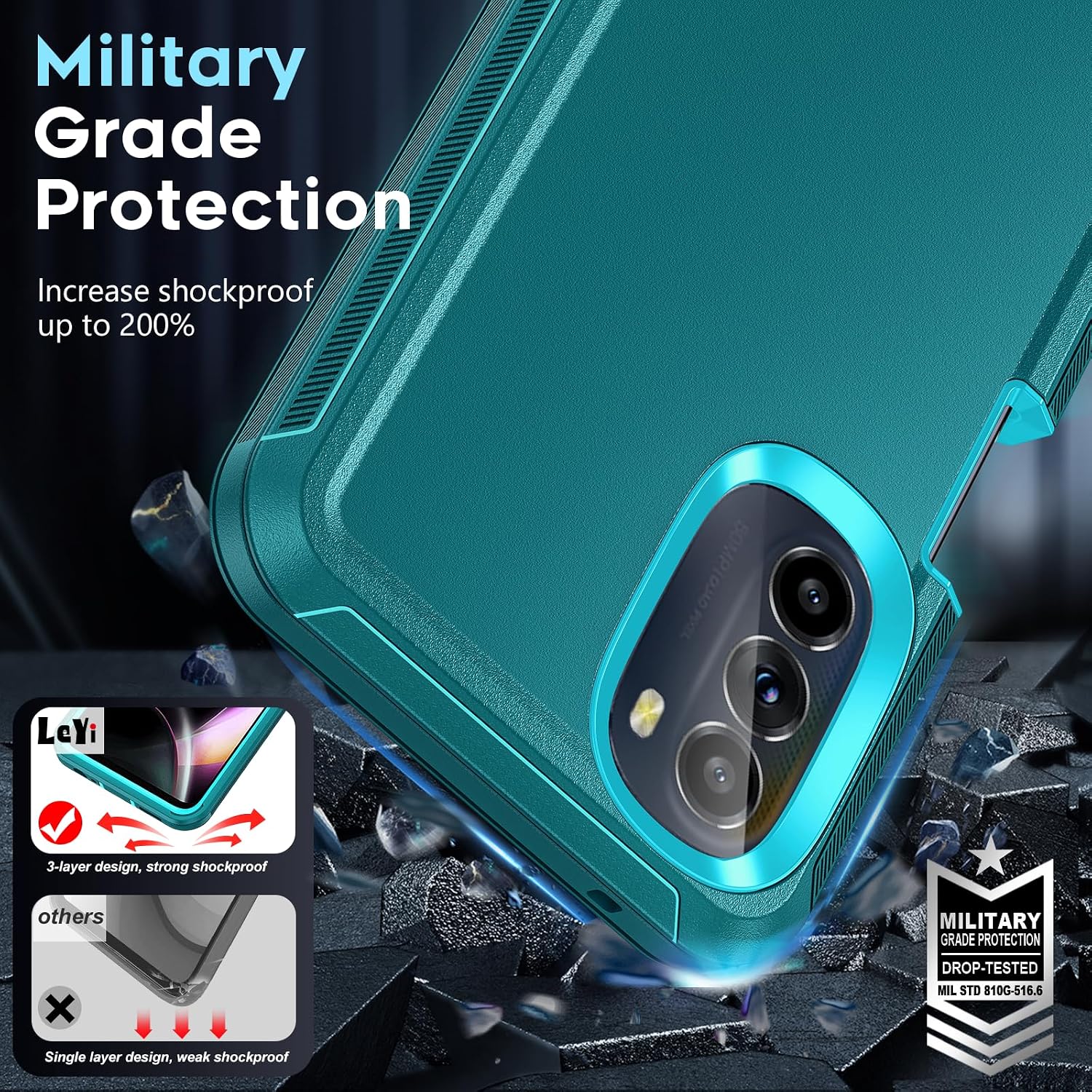 LeYi for Moto-G-5G-2022 Case: 𝐍𝐨𝐭 Stylus/Power, 3 in 1 Full Body, Teal image 5