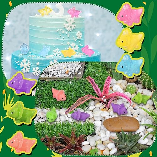 Miniatura 7 de Kigley 96 piezas luminosas mini figuras de dinosaurio de resina que brillan en la oscuridad, juguetes de dinosaurios pequeños para mini jardín,