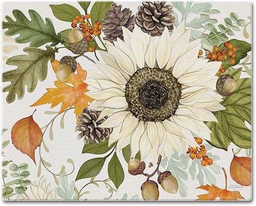 CounterArt Tabla de cortar de vidrio templado resistente al calor decorativa para otoño de 15 x 12 pulgadas, fabricada en los Estados Unidos apta