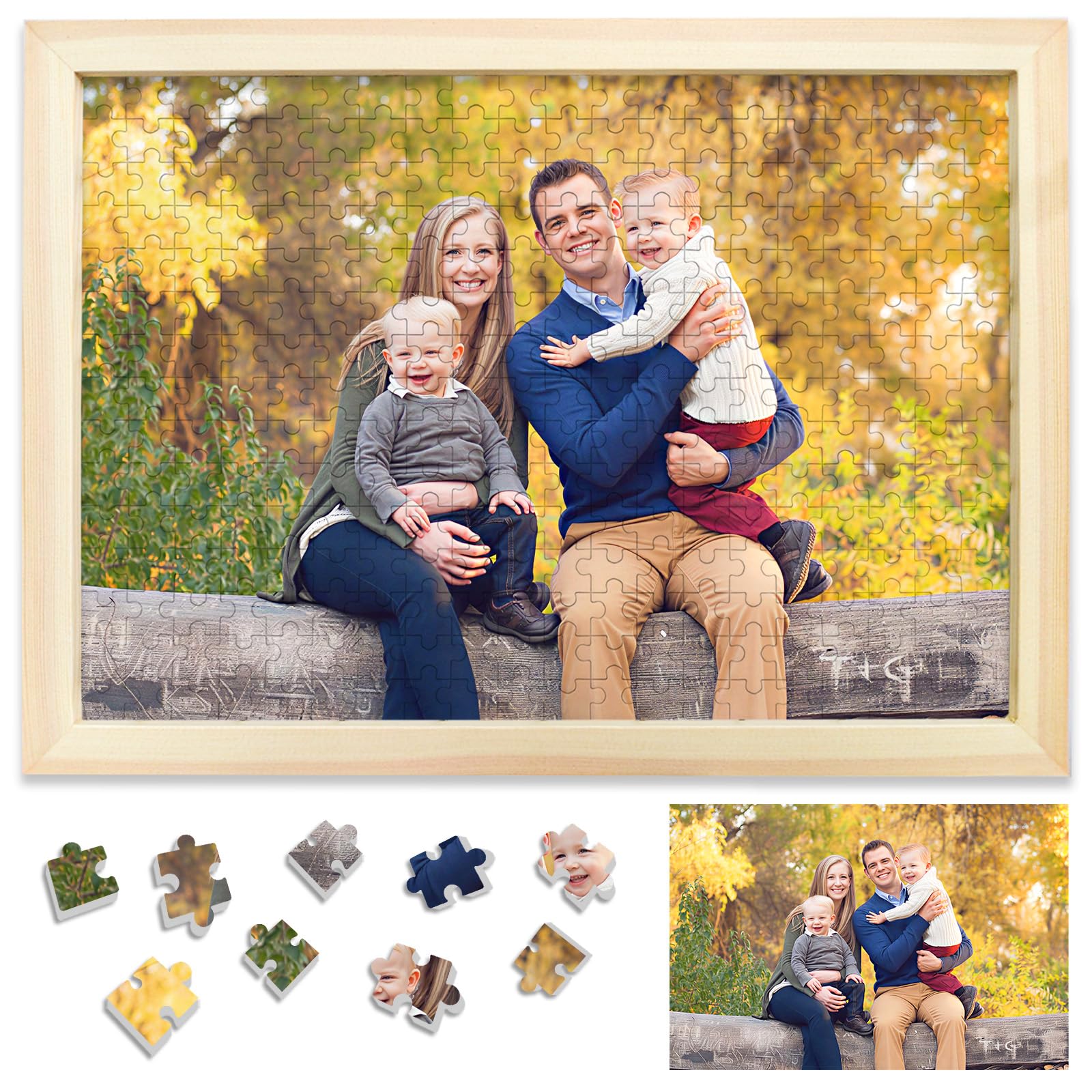 Personalised Jigsaw Puzzles for Adults 300 Pieces,26x38cm Wooden Custom Puzzle with Burlywood Frame,Birthday Gifts for Mom,Personalised Puzzles Gifts for Family,Friend,Pet,Wedding,Graduation Gift