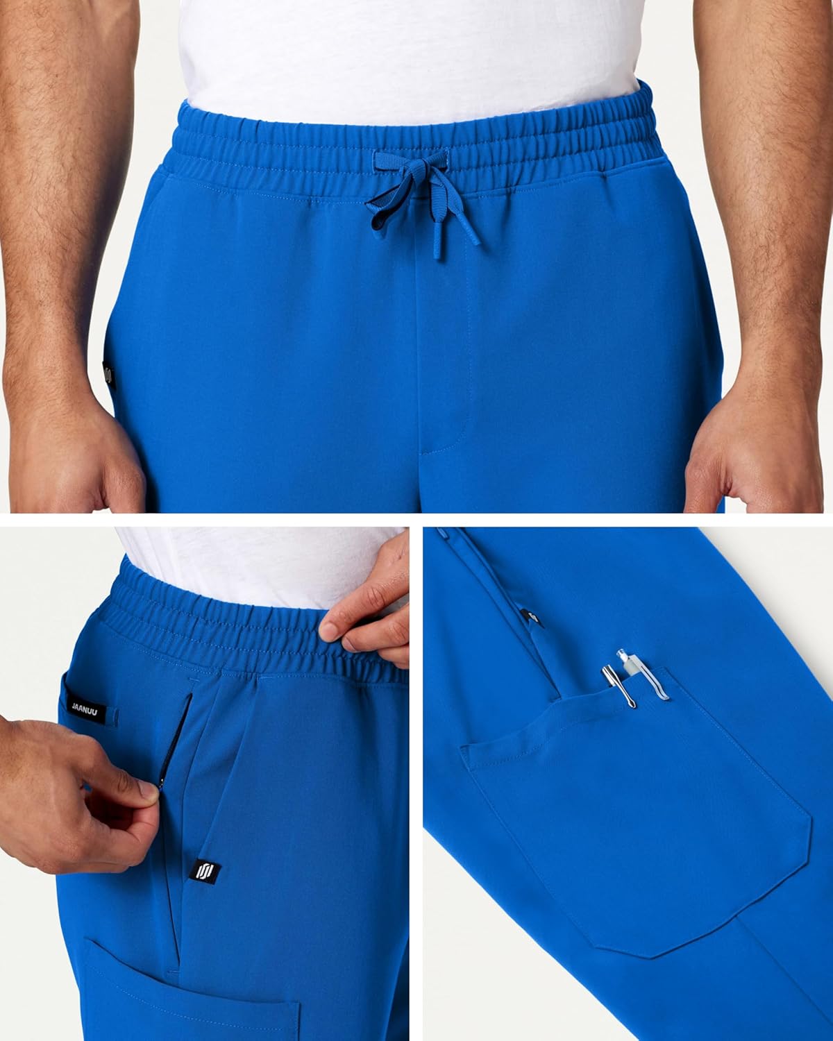 JAANUU Rhodes Men’s Scrub Pants – 7 Pockets Straight Leg, UltraLAST Fabric 4-Way Stretch, Waistband Medical Uniform Pant
