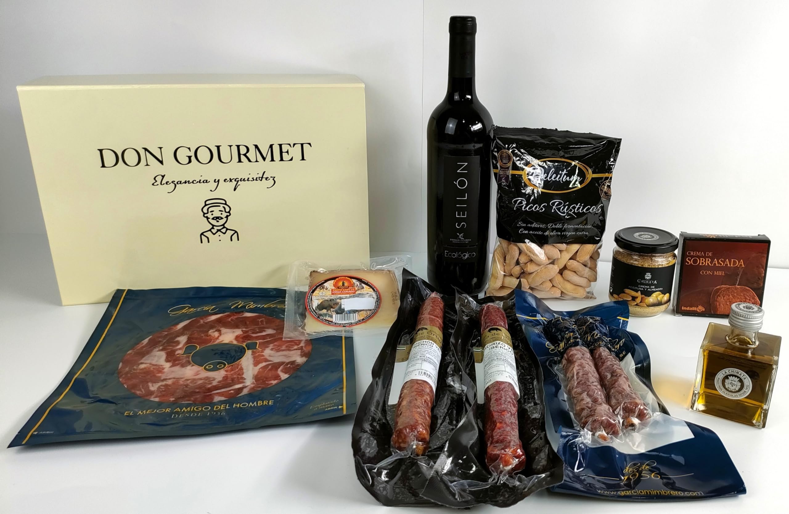 DON GOURMET, Cesta Gourmet para Regalar, Queso curado, jamón ibérico, chorizo ibérico, lote embutidos ibéricos, aceite de oliva virgen extra, patés, pack ibéricos, Regalo Original.