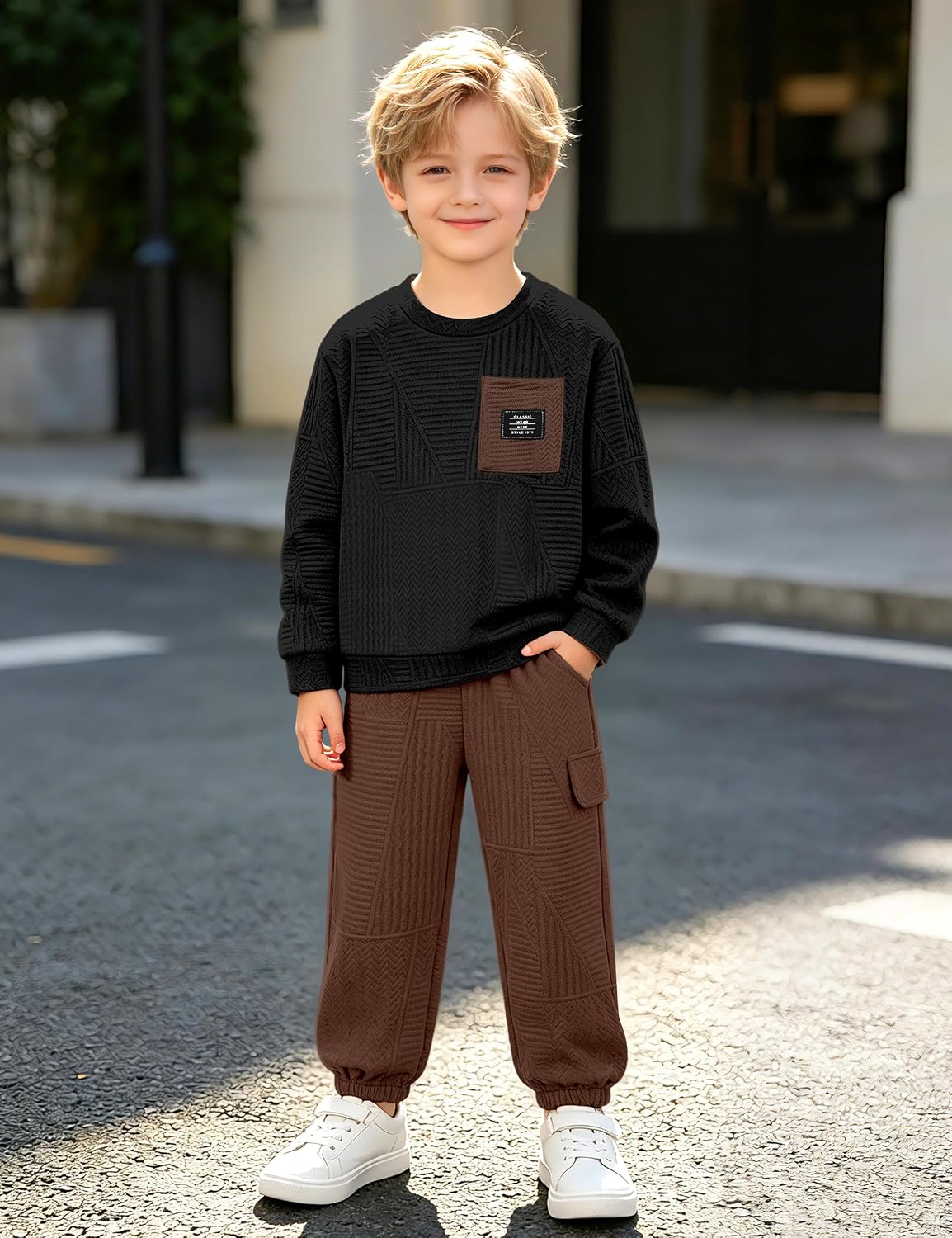Toddler Boy Clothes Textured Long-Sleeve Sweatshirt Pant Sets 2-6Y