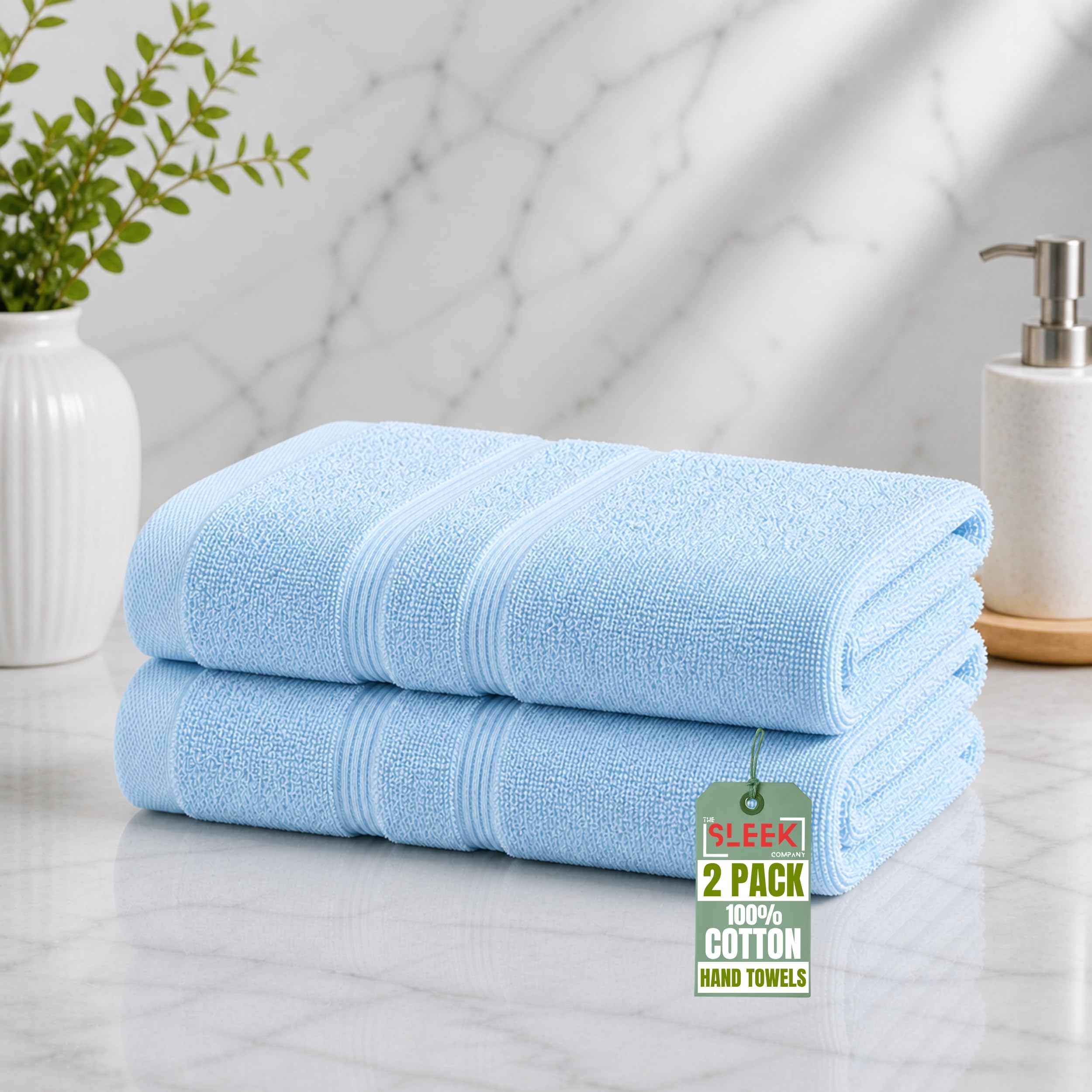 500 GSM Egyptian Cotton Hand Towels For Bathroom (50x80cm) – Pack Of 2 – Soft & Absorbent Kitchen Hand Towels For Hand Drying – Hypoallergenic & Durable Hand Towel for Homes, Hotels & Gyms (Sky Blue)