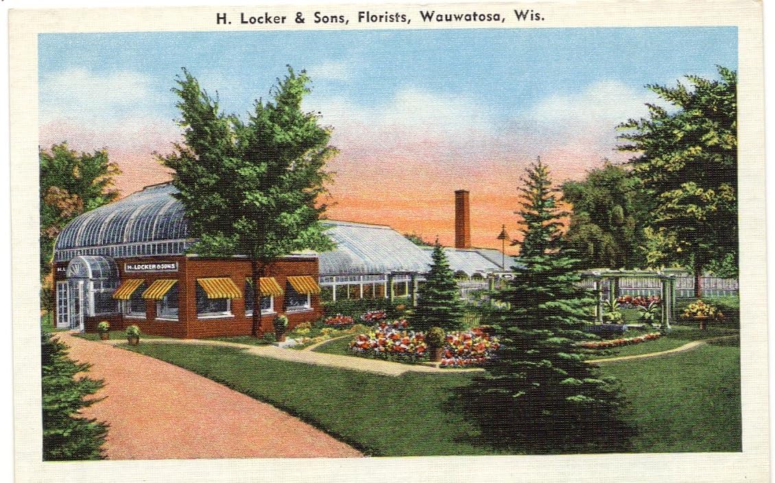 1940s Vintage Postcard - H. Locker & Sons, Florists - Wauwatosa Wisconsin