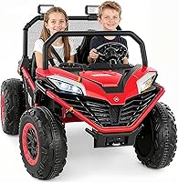 ELEMARA 2-Seater XL 4WD Ride On Car for Big Kids - 12V 10AH Battery, 4.5 MPH, Remote Control, Bluetooth Music, LED Lights, Red Gift