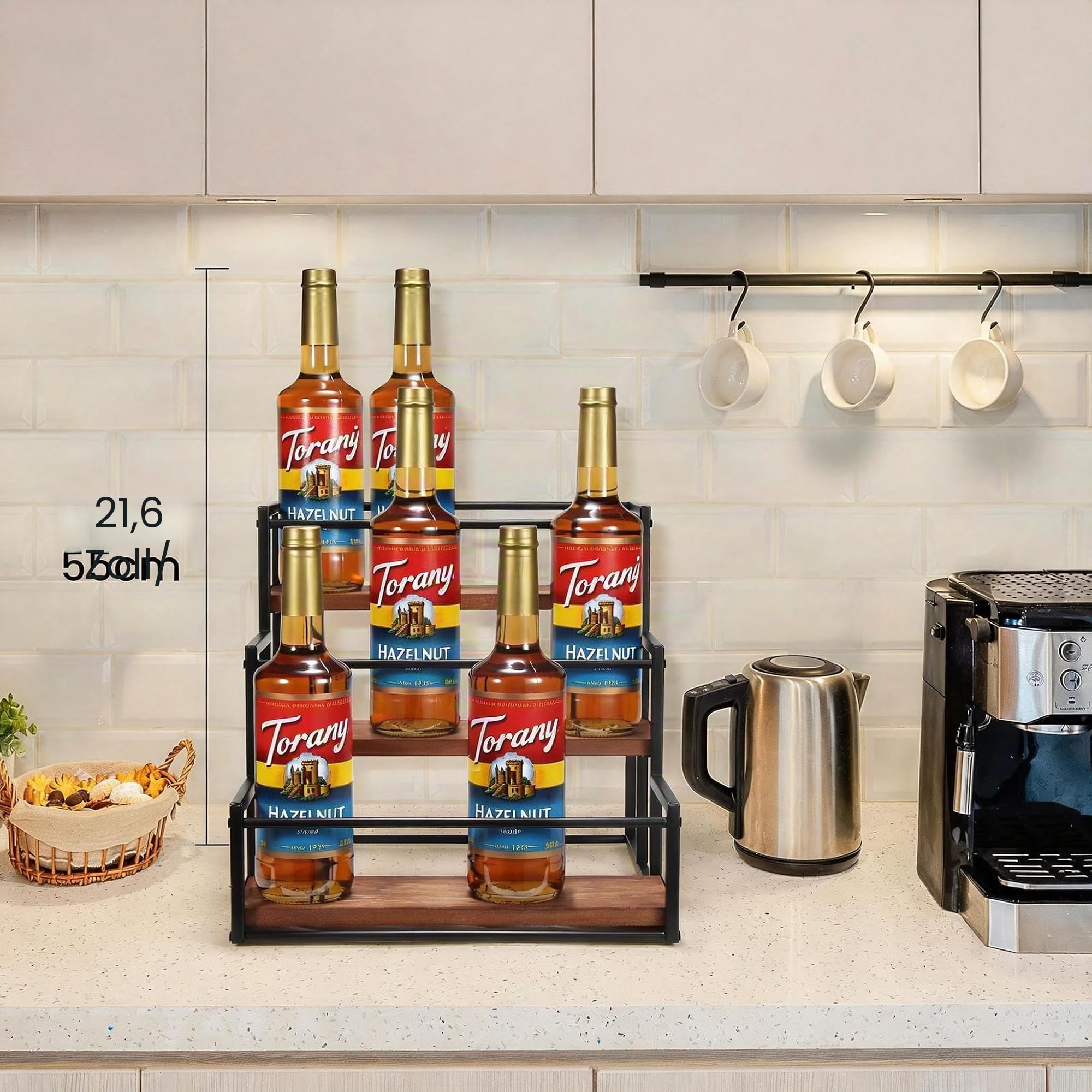 Kaffeesirup-Regal mit 3 Etagen, Kaffeesirup-Zubehör, Kaffeesirupspender, Kaffeesirup, Monin, für 12 Flaschen, Sirup, Siruphalter, Ständer, Kaffeestation, Aufbewahrungsregale, Sirup, Wein, Dressing