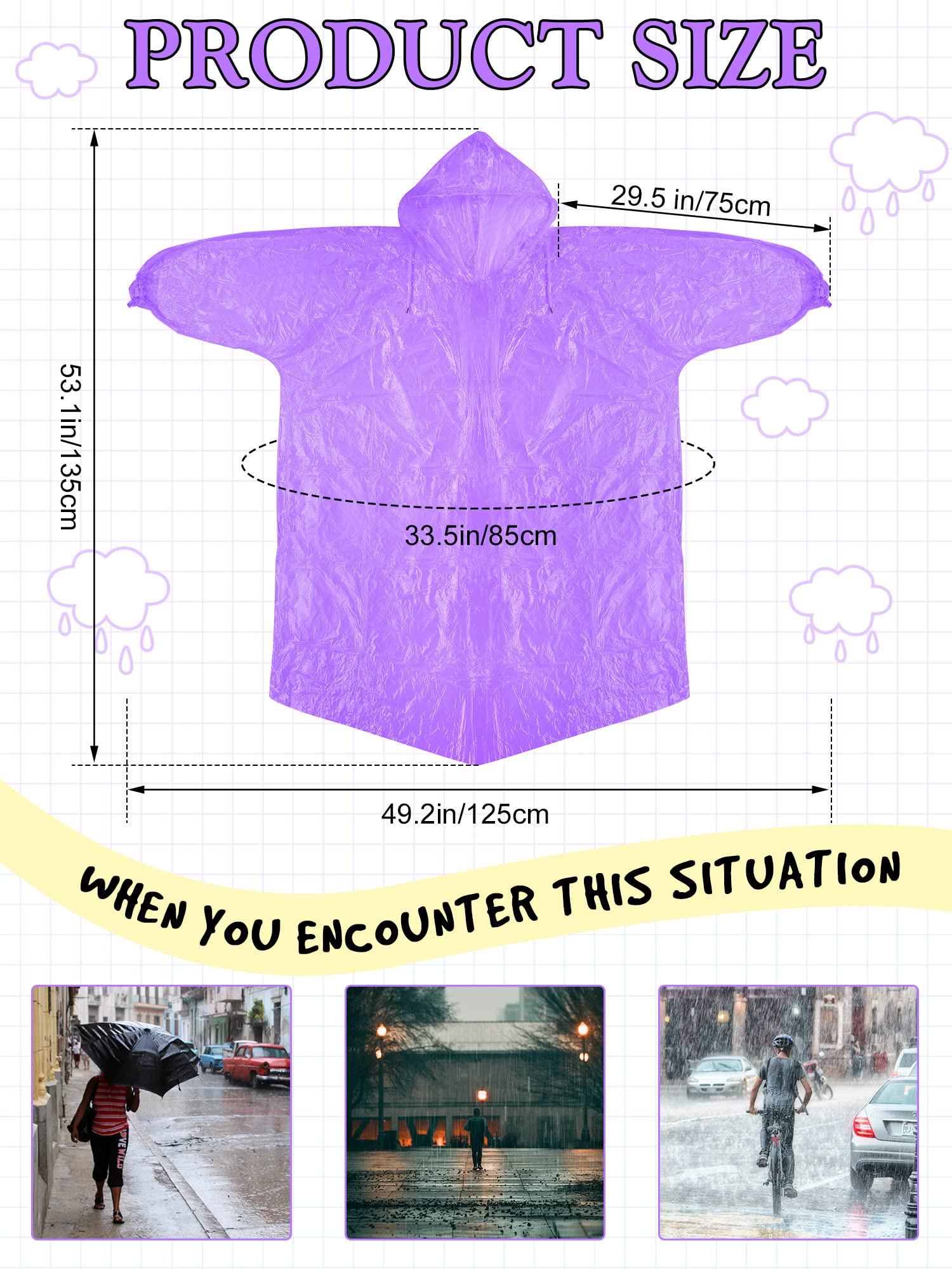 Ponchos de lluvia desechables para adultos, con cordón, capucha, mangas elásticas, impermeables, para camping, 40 unidades
