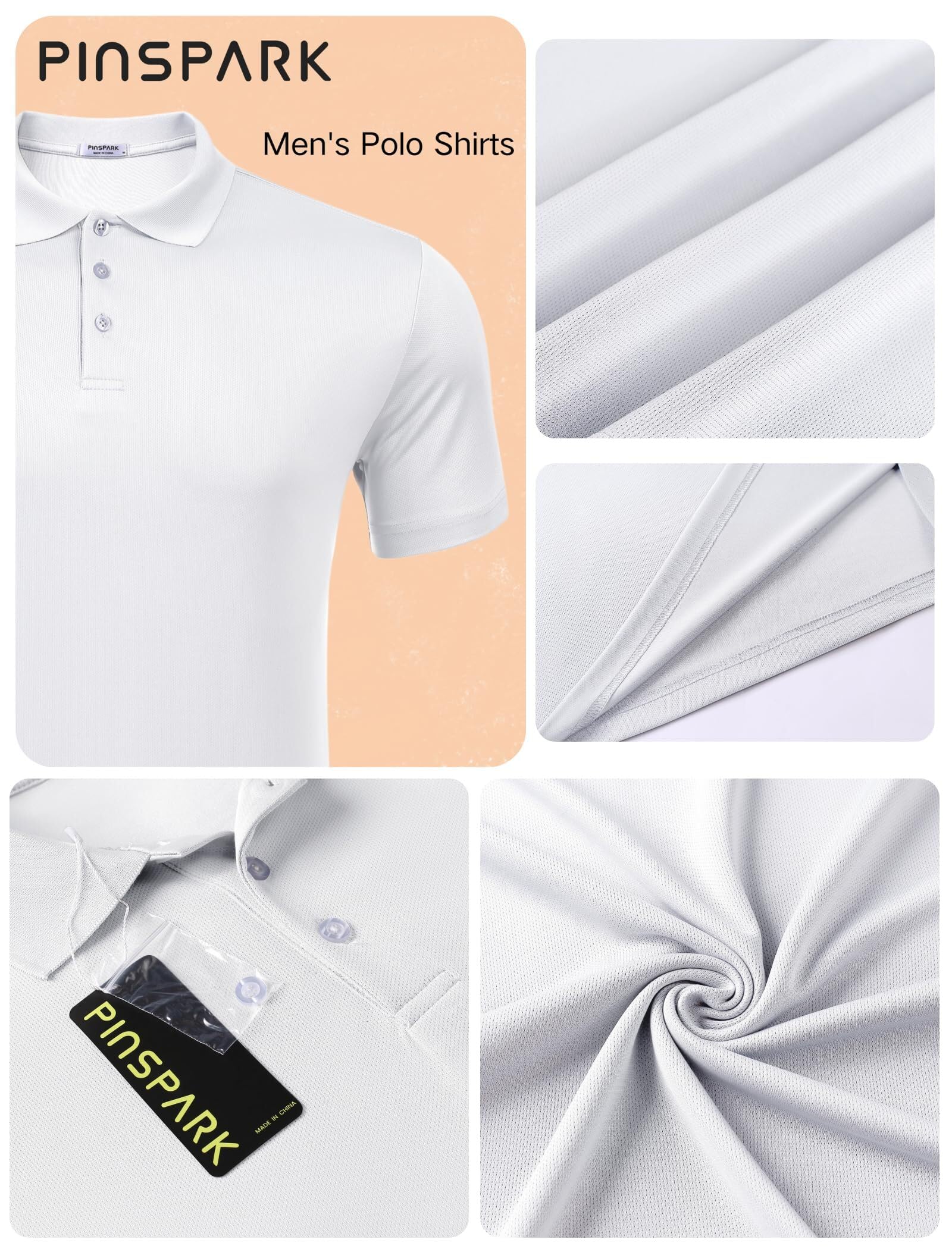 PINSPARK Poloshirt Herren Kurzarm Sport Polo Shirts Atmungsaktiv Tennis Golf Polohemd Leicht Sommer Poloshirts Männer Slim Fit T Shirt