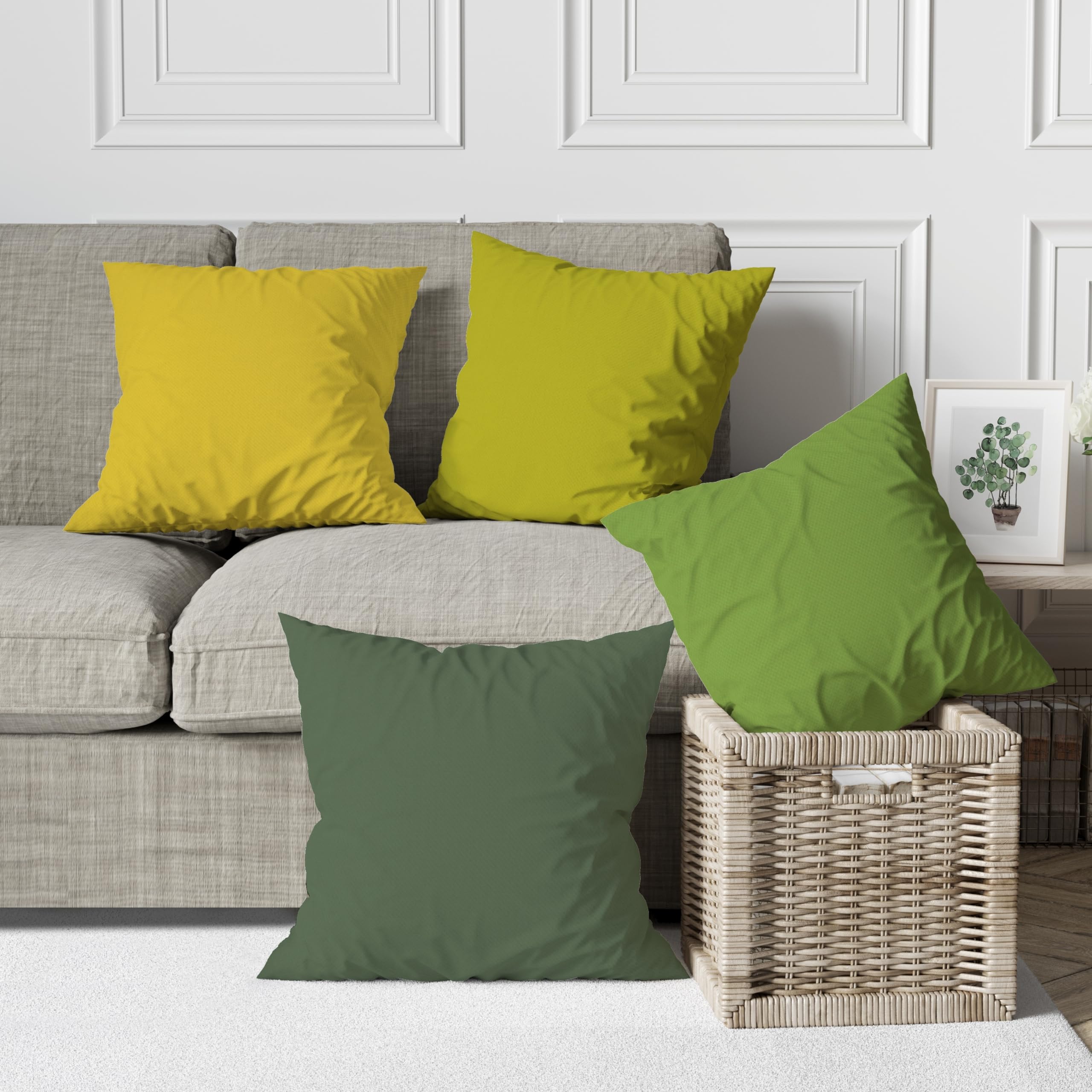 ggaimwf Solid Color Linen Look Cushion Covers for Sofa Green Gradient Throw Pillow for Bed Spring Light Green Color Handmade Square Cushion Cases with Invisible Zipper - Image 2