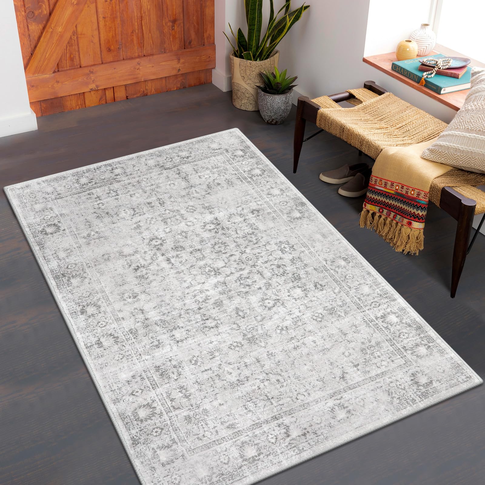 LIVEBOX Washable Area Rug 4x6 Boho Bedroom Rug Oriental LowPile