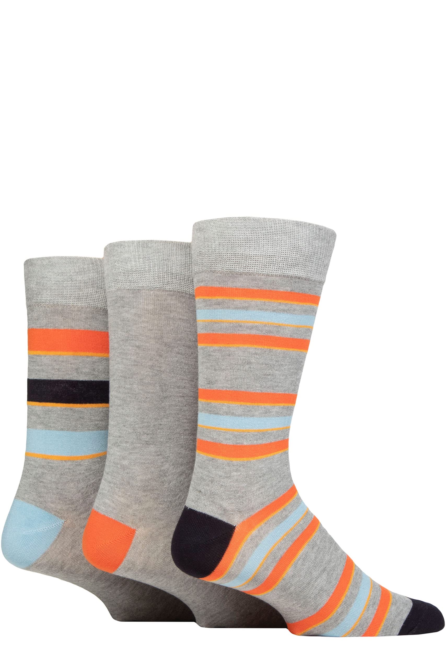 Glenmuir Mens Patterned Bamboo Socks Pack of 3 Stripes Light Grey 7-11