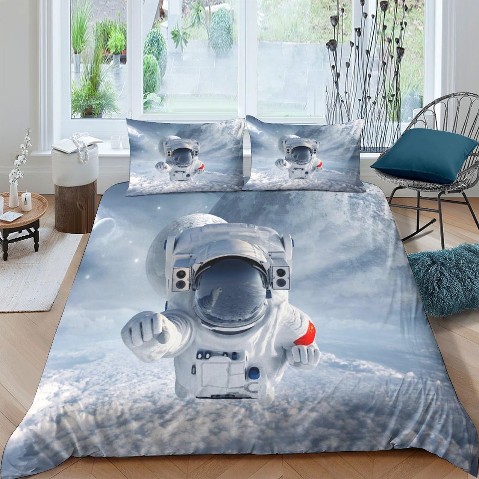 Ctjqhvkz Style-5 3D Printed Astronaut Space Fitted Sheet Microfiber Soft Anti-Slip Moon Mattress Cover For Bedroom Dorm Decor Easy Care Single（135X200cm）