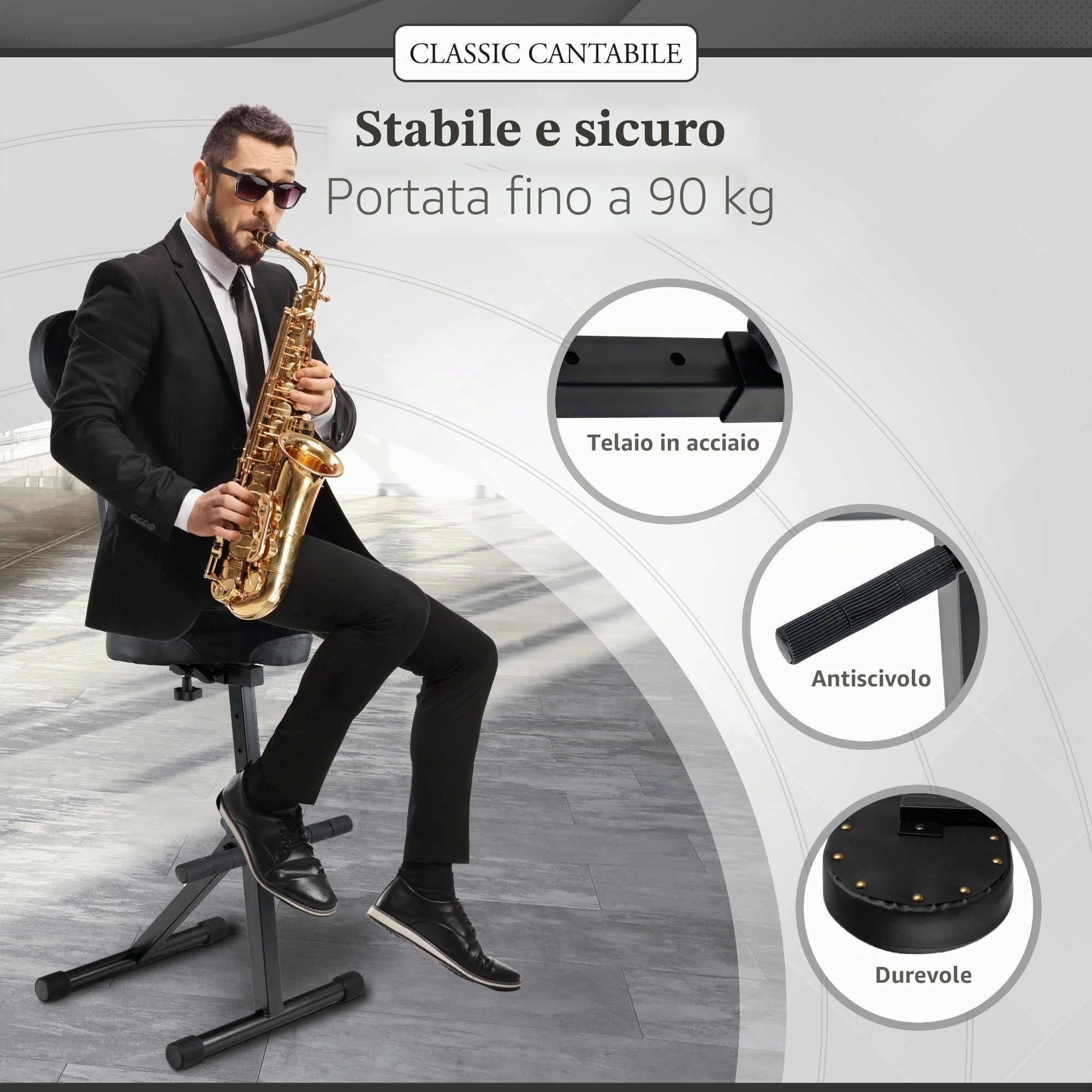 Classic Cantabile ST-200 PRO Sgabello da Studio, Poggiapiedi, 5 x 37 cm