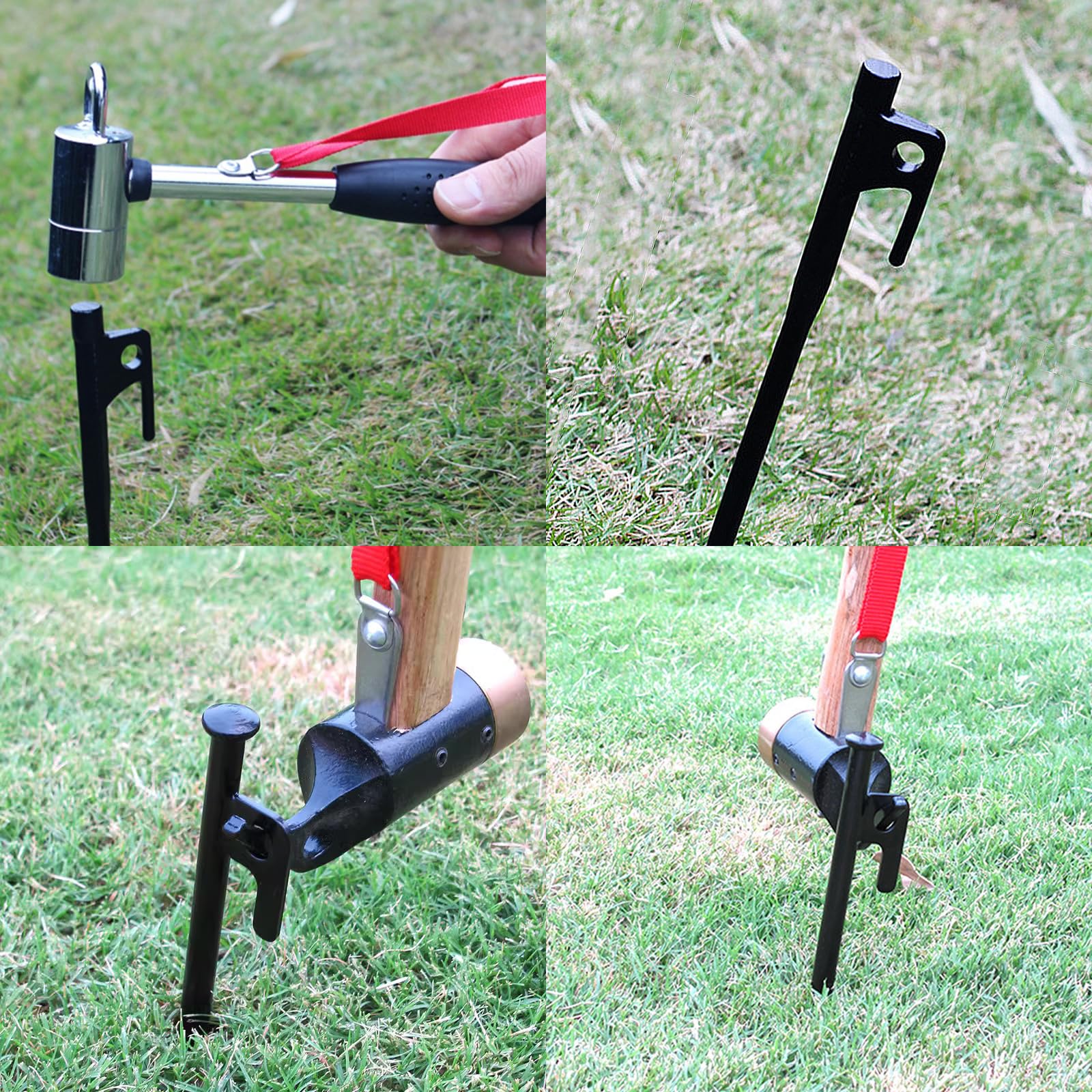 YAYODS 24 Stück Zeltheringe aus Metall, strapazierfähig, 30,5 cm, schwarz, Bodenanker mit Haken und Loch, hochfester, geschmiedeter Stahl, Camping-Zeltheringe für harte Böden, Outdoor, Reisen, Wandern