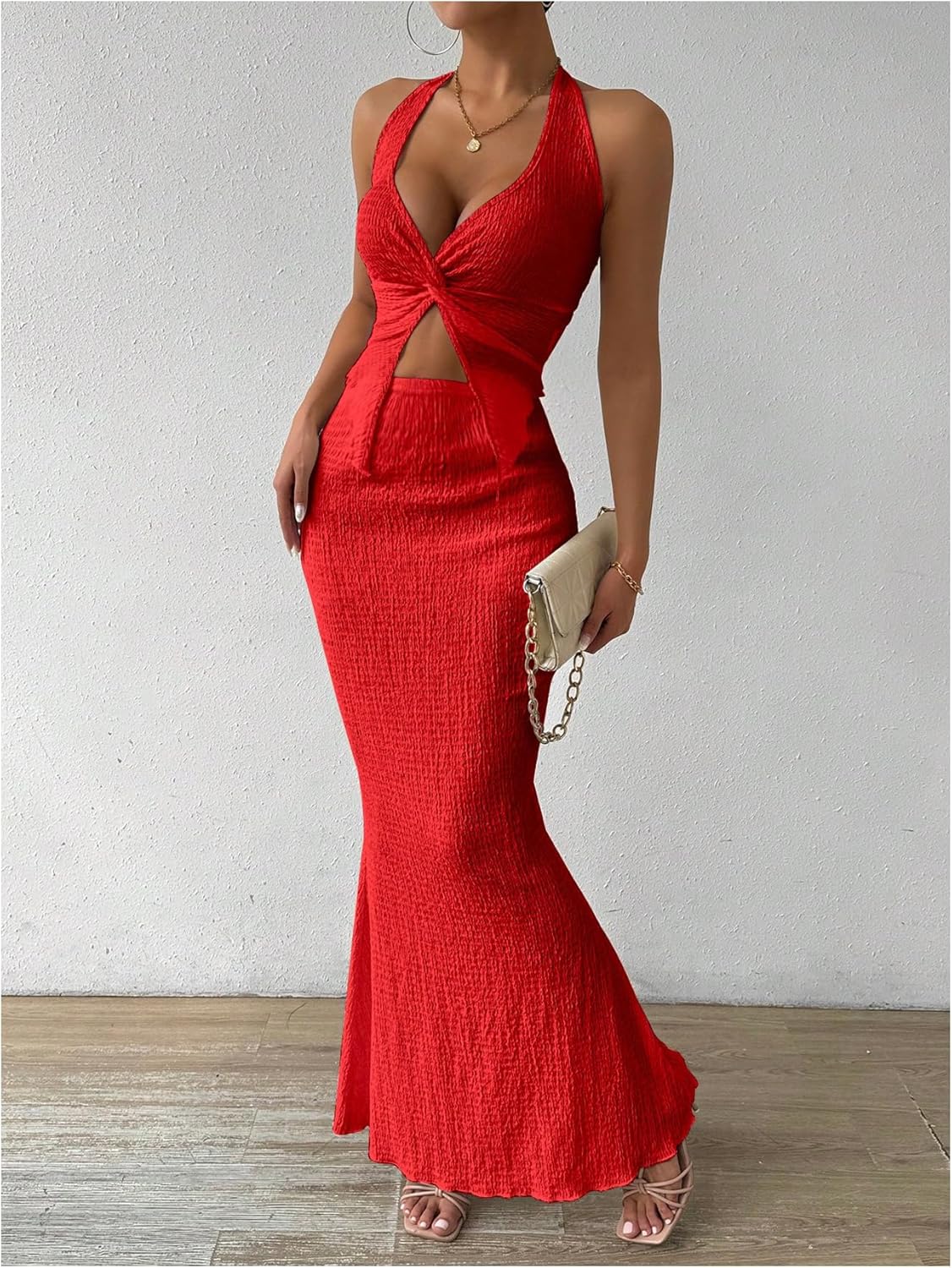 SOLY HUX Women's Two Piece Outfits Twist Front Halter Cami Tops and Skirt Summer Set - Image 3