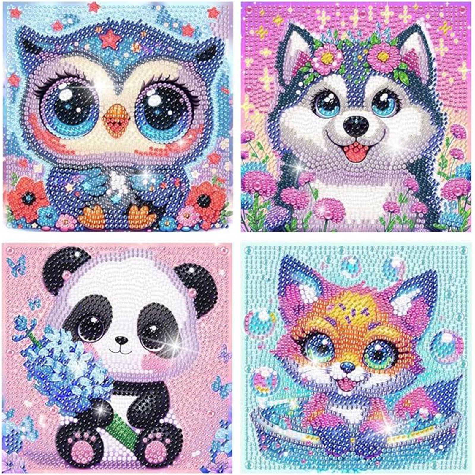 Glvomazty 4 PCS Kits de Pintura de Diamante DIY, 5D Diamond Painting Kit Completo Creativo de Pintar con Diamantes Niños Decoración de Pared del Hogar 18x18cm