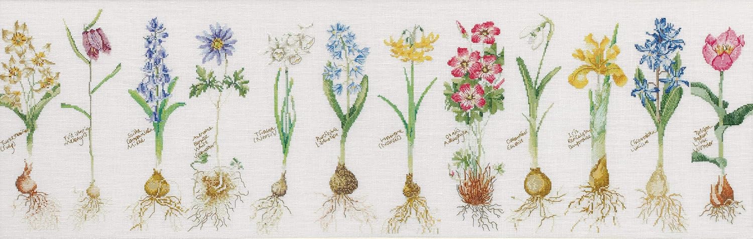 Thea Gouverneur, Counted Cross Stitch Kit, Bulbs, Linen, 32 Count, Embroidery Kit for Adults