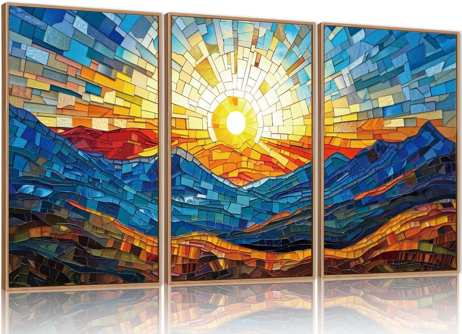 TOARTi Colorful Boho Mountain Framed Canvas Wall Art Set,Abstract Mountain Sun Wall Decor,Forest Nature Landscape Art Print for Living Room Bedroom