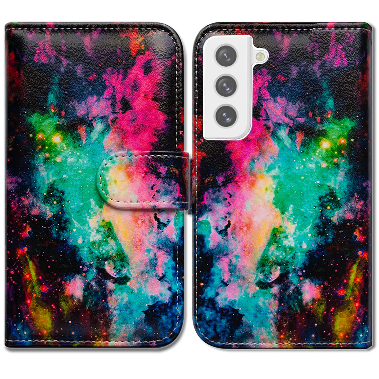 Bcov Galaxy S21 FE 5G Case, Colorful Universe Sky Leather Flip Phone Case Wallet Cover with Card Slot Holder Kickstand for Samsung Galaxy S21 FE 5G/S21 Fan Edition 2022