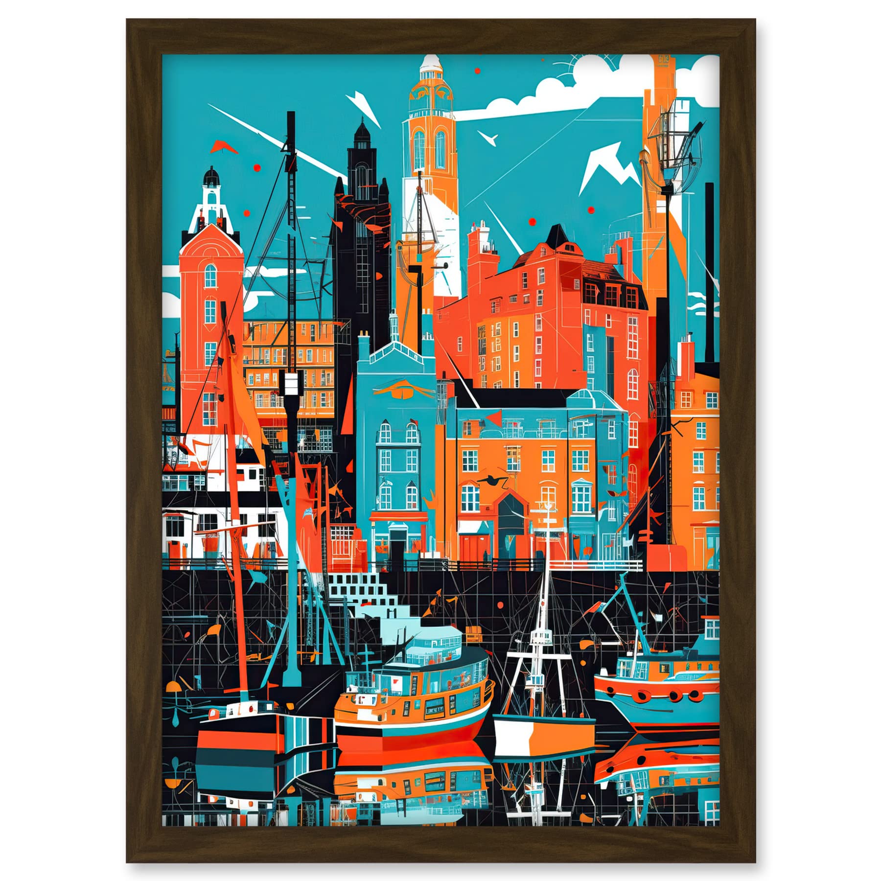 Artery8 Liverpool Royal Albert Dock Waterfront Cityscape Artwork Framed A3 Wall Art Print