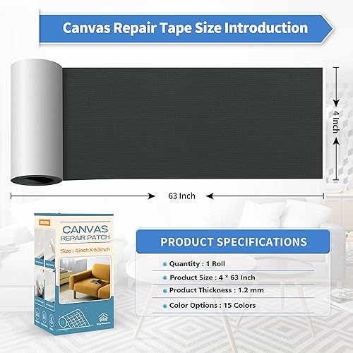 Miniatura 4 de KING MOUNTAIN Parche de reparación de lona de 9 x 11 pulgadas, 2 piezas, parche de tela impermeable autoadhesivo para sofás, tiendas de campaña,