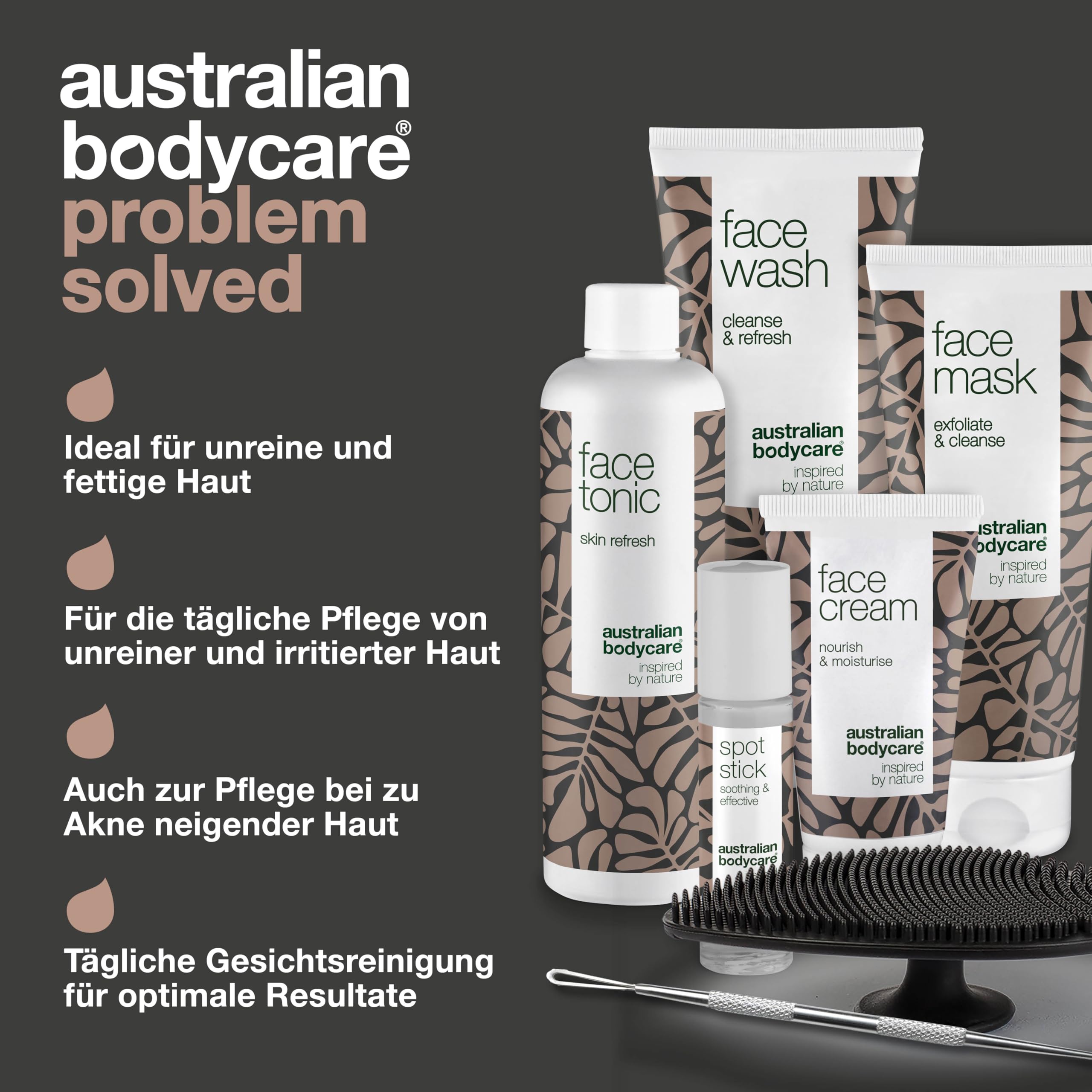 Ein 7-teiliges Set für die tägliche Pflege bei verstopften Poren und unreiner Haut | Gesichtsreinigung, Skin Tonic, Gesichtscreme, Pickel Stick, Gesichtsmaske, Mitesserentferner und Gesichtsbürste