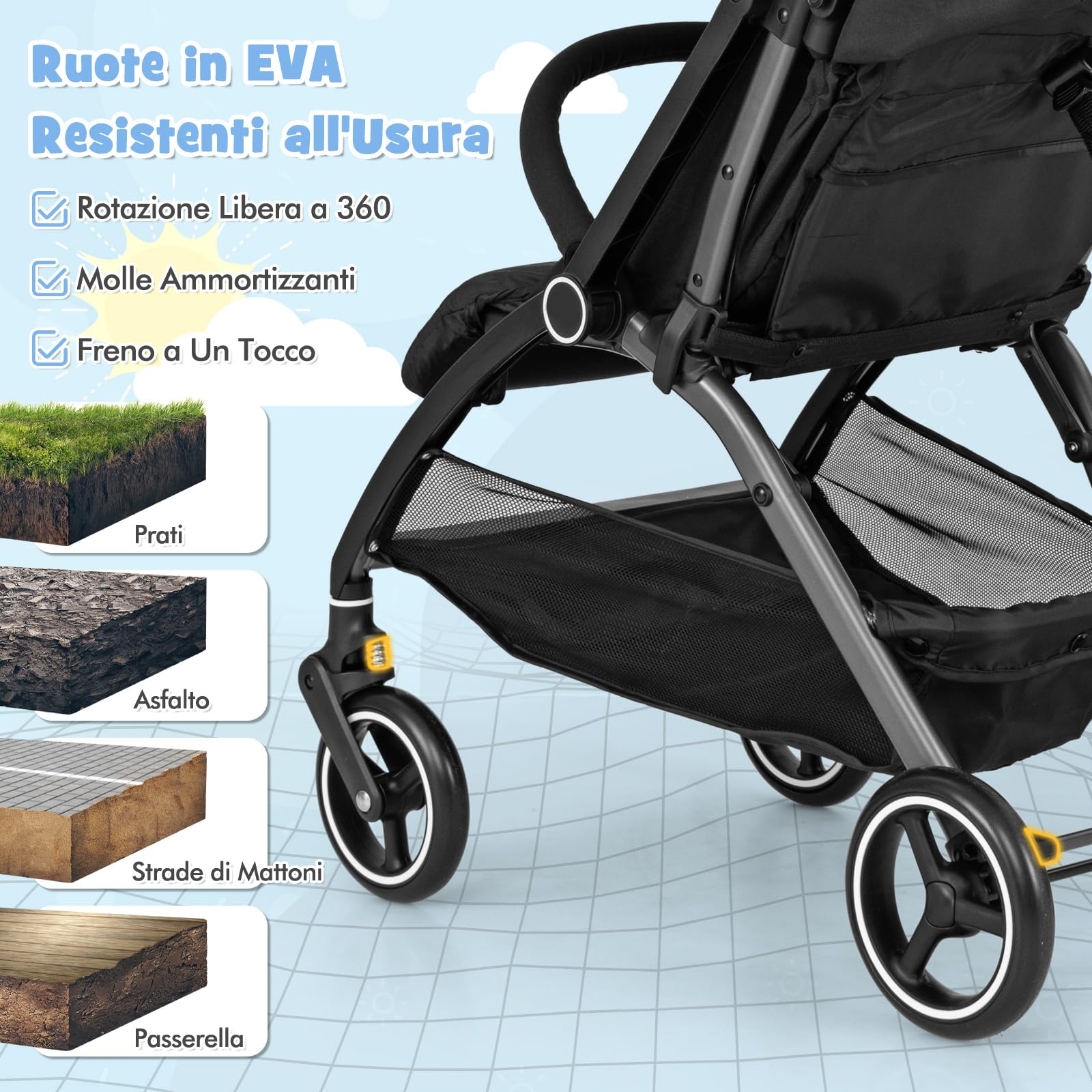 COSTWAY Passeggino Leggero per Bambini, Passeggino Pieghevole con Schienale Regolabile, Tettuccio, Cintura di Sicurezza a 5 Punti, Cestello Portaoggetti, per Bambini 0-36 Mesi (Nero)