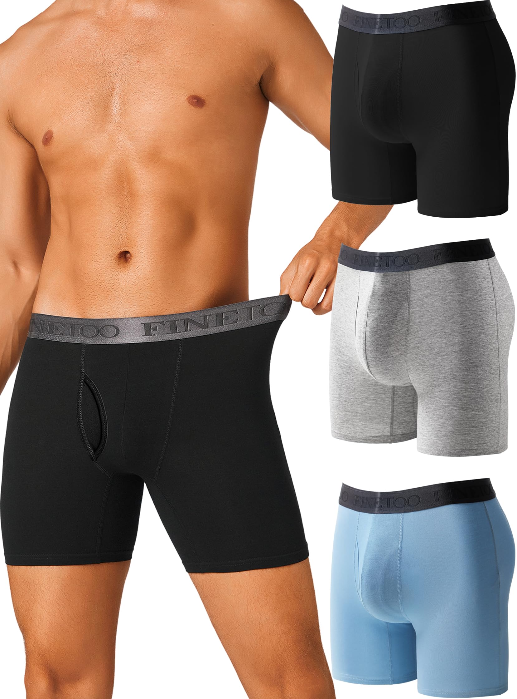 FINETOO Mens Underwear Boxer Briefs Soft Breathable Cotton Wide Waistband Men Underwear 3 Pack