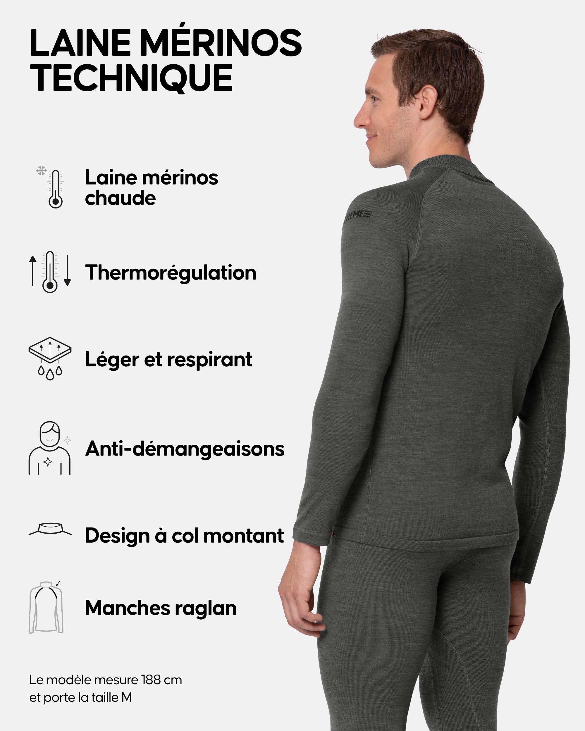 DANISH ENDURANCE Haut Thermique en Laine Mérinos pour Hommes Contre Le Froid Extrême, sous-Vêtements Thermiques Lourds et Chauds pour l'hiver