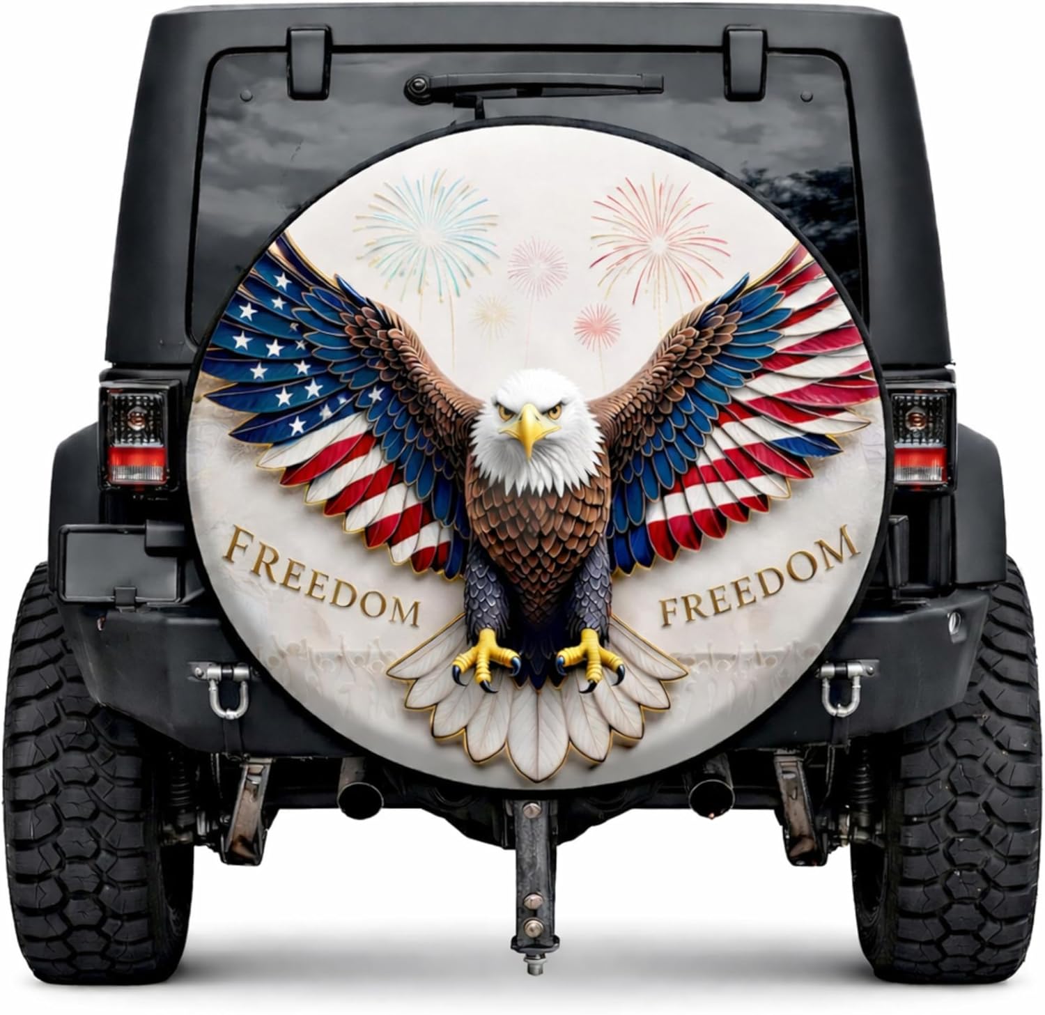 ThangPham Shop 250 Years USA Patriotic Eagle Spare Tire Cover with/Without Backup Camera Hole – America Freedom Anniversary Wheel Cover (Style 4)