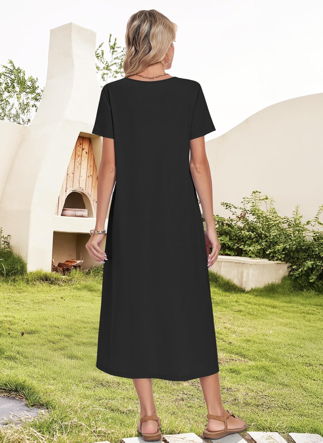 MOLERANI Women's Summer Long Midi Dress 2026 Casual Loose Detachable Button Short Sleeve Beach Vacation Sundress with Pockets - Image 4