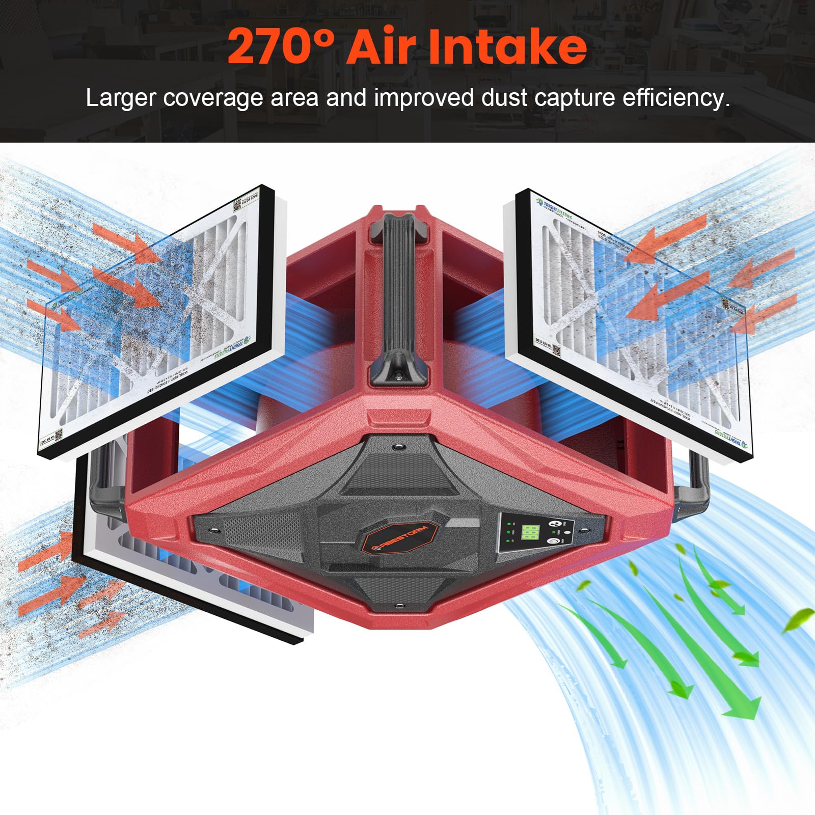 Abestorm - Sistema di filtrazione dell'aria 1080CFM, collettore di polveri da officina con potente ventilatore a vortice, adatto per la lavorazione del legno, garage, officine, fino a 1100 mq. ft.