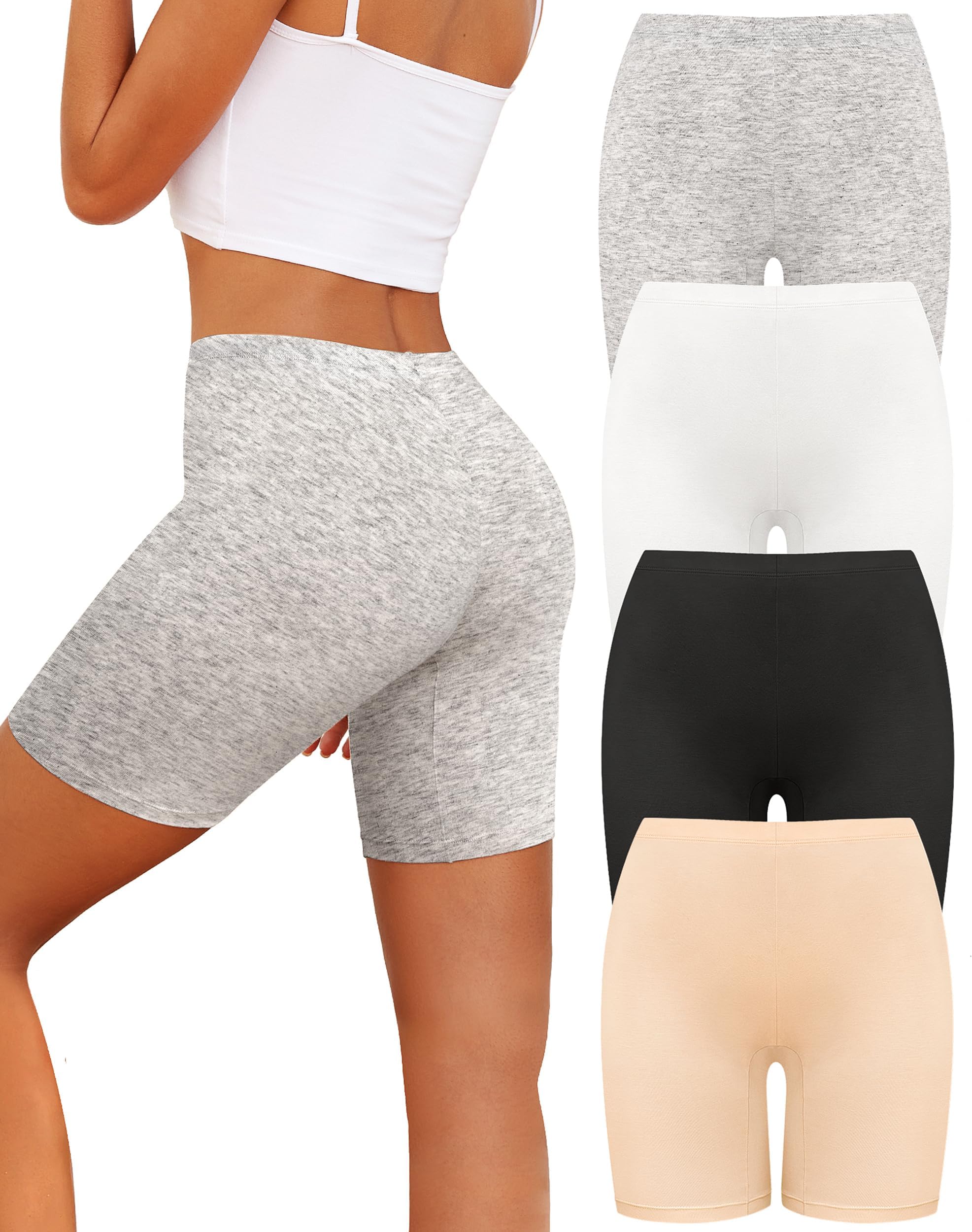 VOENXEWomen's Cotton Boxer Shorts Underwear,Anti Chafing Boyshort Knickers,Ladies Cycling Shorts,Bike short,Female Boyshorts Sleep Panties,Multipack Trunks for Womens,Soft Safety Gym Short,4 Pack
