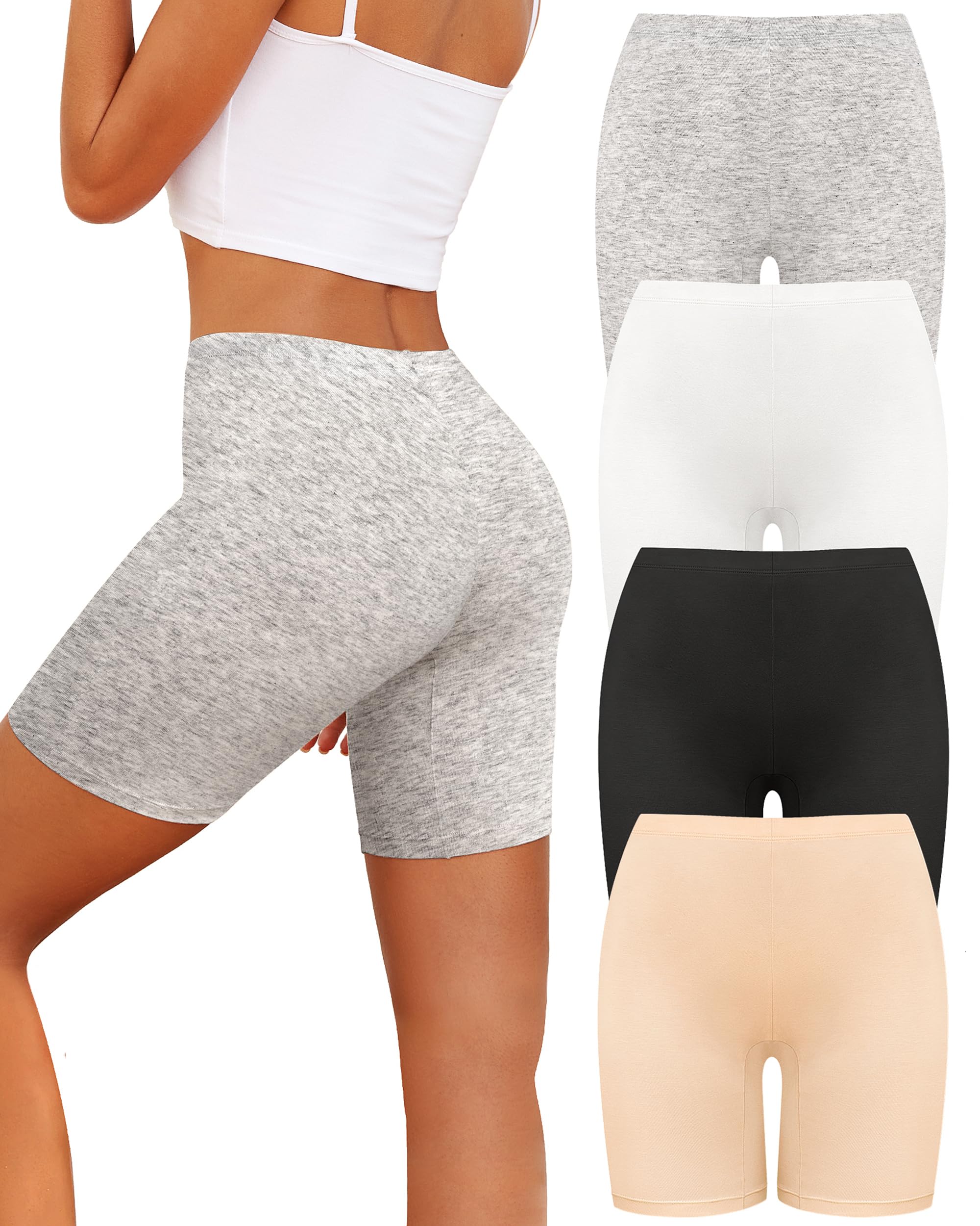 VOENXEWomen's Cotton Boxer Shorts Underwear,Anti Chafing Boyshort Knickers,Ladies Cycling Shorts,Bike short,Female Boyshorts Sleep Panties,Multipack Trunks for Womens,Soft Safety Gym Short,4 Pack