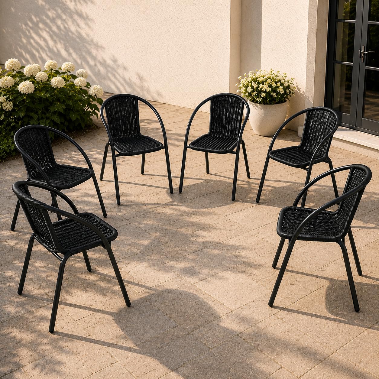 Emirates Living 6-Piece Outdoor Wicker Dining Chairs Set – Black Rattan Garden Chairs with Metal Frame, Weather-Resistant Patio Seating for Garden, Balcony & Terrace