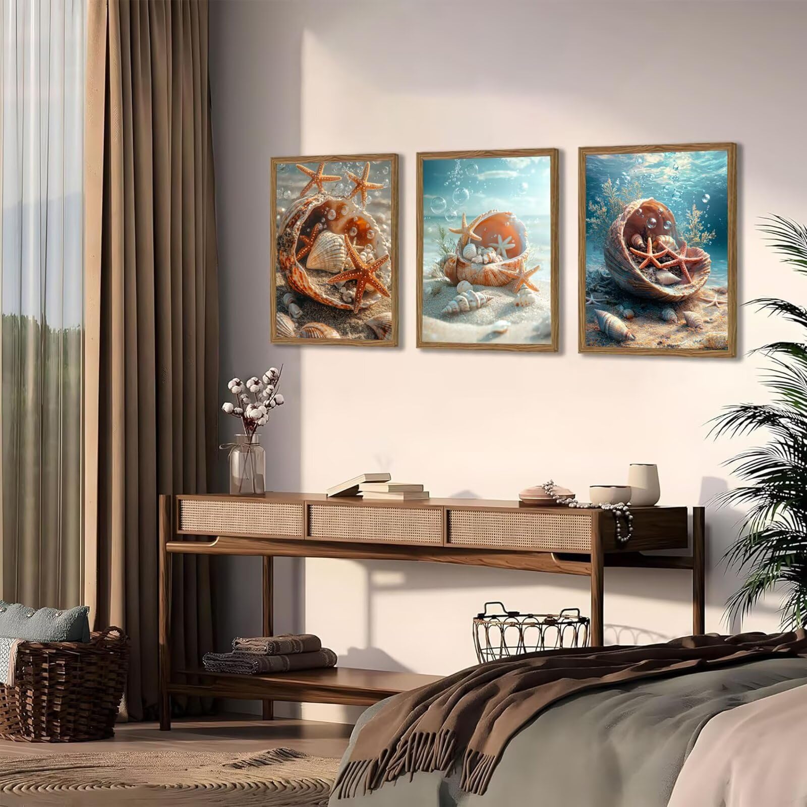 Cnyaunfi 3 Pezzi Oceano Pittura Diamante Fai-Da-Te 5D Blu Diamond Painting Kit Completo per, Hobby Creativi Adulti, Pittura Diamante Artigianale Per La Decorazione Della Parete Di Casa 50x70cm YF-3438