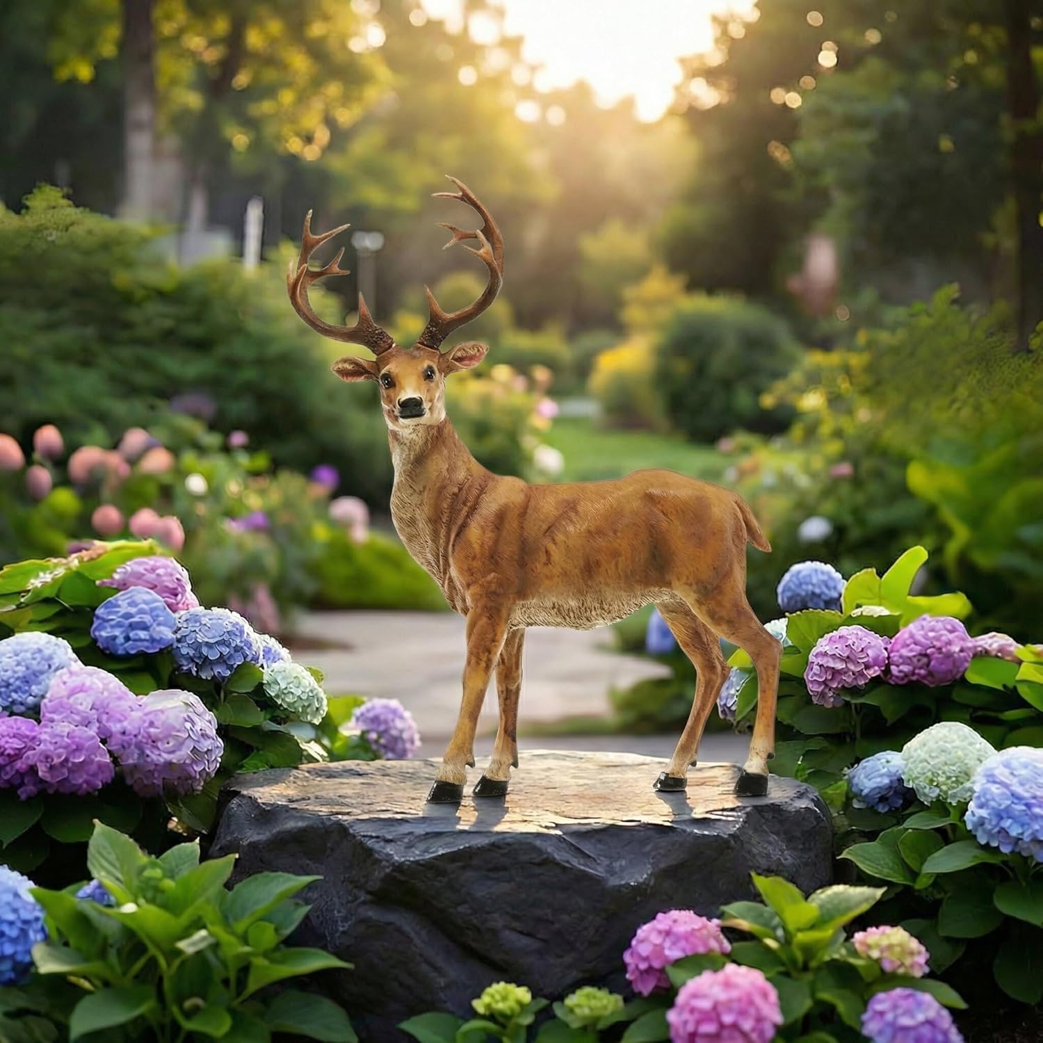 XTAPAN Resin 19.68Inch Height Standing Deer Statue Animals Sculpture Garden Art Decor Yard Ornament Lawn Garden Outdoor Patio Decoration Figurine