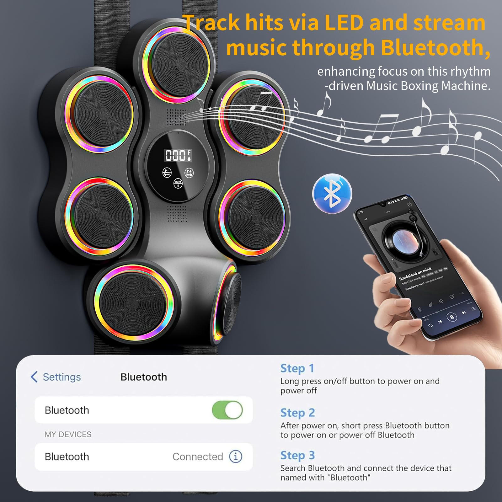 Macchina da boxe musicale, attrezzatura da palestra con guantoni da boxe, Smart Bluetooth, per adulti e bambini, bersaglio elettronico da boxe, fitness per casa, ufficio, palestra